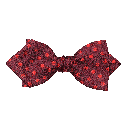 Schleife aus Seide, Form: spitz, Höhe: 60, Stoff: rot wirr gepunktet auf violett (7165b)
