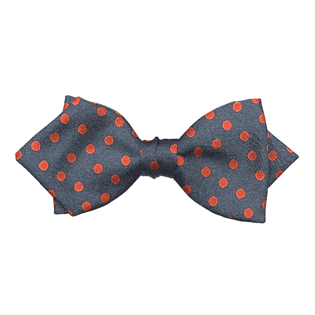 [BT-P-60-E-70-7166] Schleife aus Seide, Form: spitz, Höhe: 60, Stoff: rot wirr gepunktet auf dunkelblau (7166) (EASY: vorgebunden mit verstellbarer Größe)