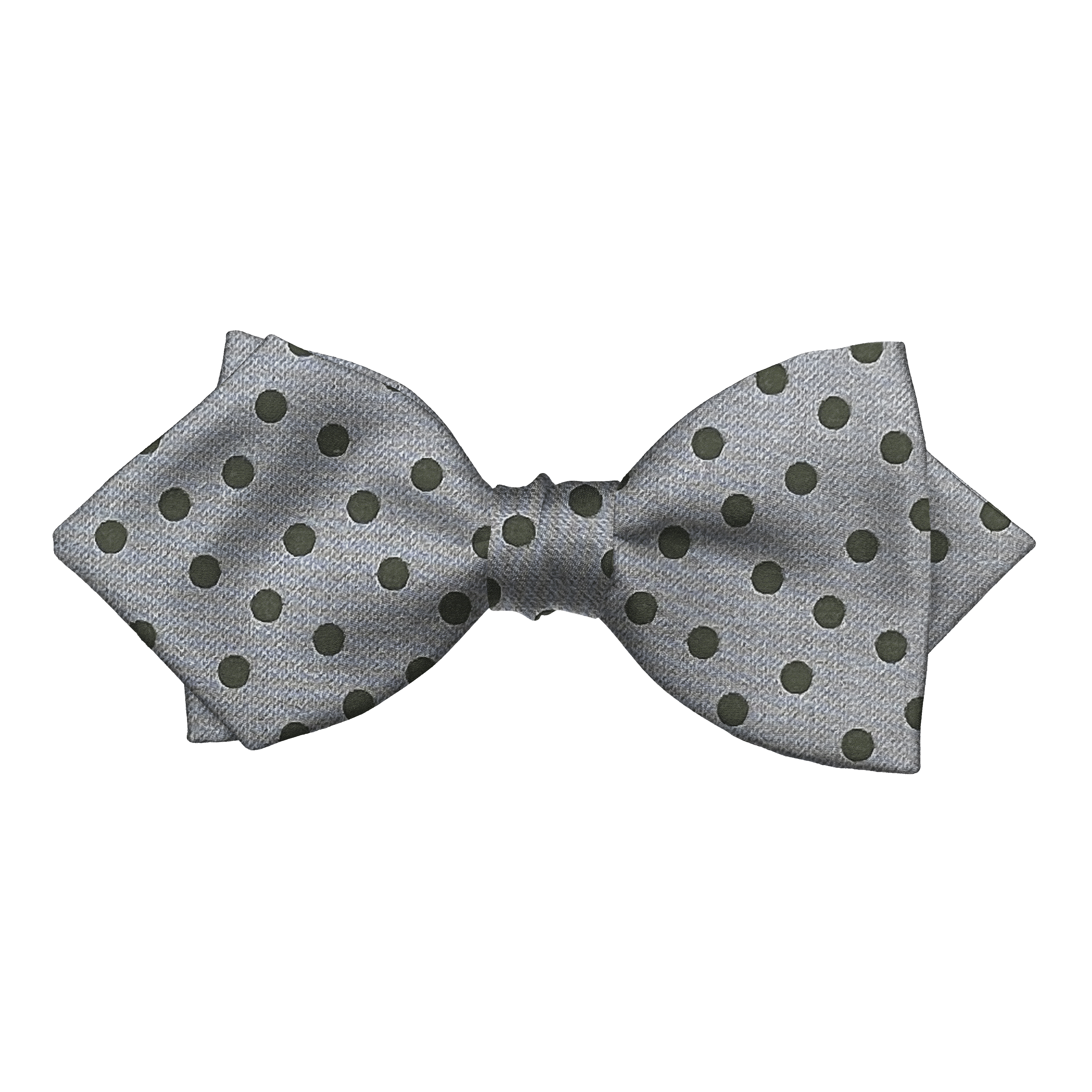 Schleife aus Seide, Form: spitz, Höhe: 60, Stoff: grün wirr gepunktet auf blau (7167b)
