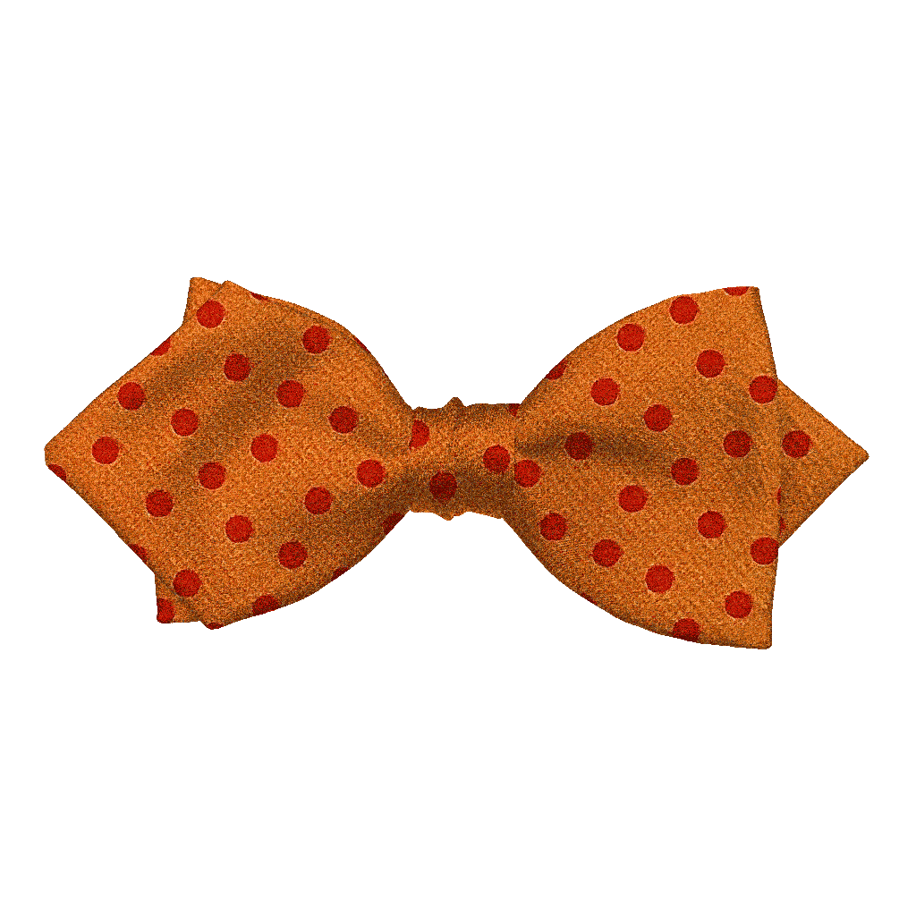 [BT-P-60-E-70-7168b] Schleife aus Seide, Form: spitz, Höhe: 60, Stoff: rot wirr gepunktet auf hellorgange (7168b) (EASY: vorgebunden mit verstellbarer Größe)