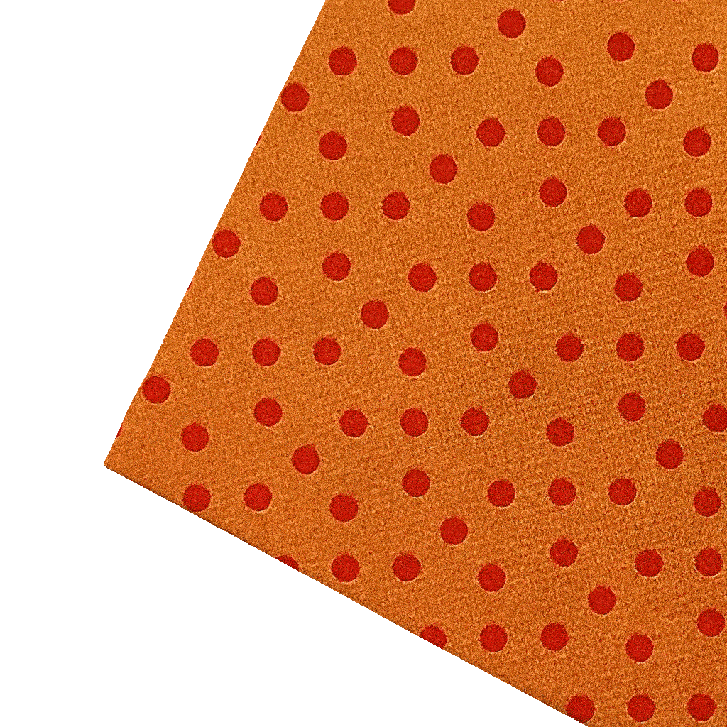 [PS-S300-70-7168b] Ziertuch aus Seide, 30 x 30 cm, Stoff: rot wirr gepunktet auf hellorgange (7168b)