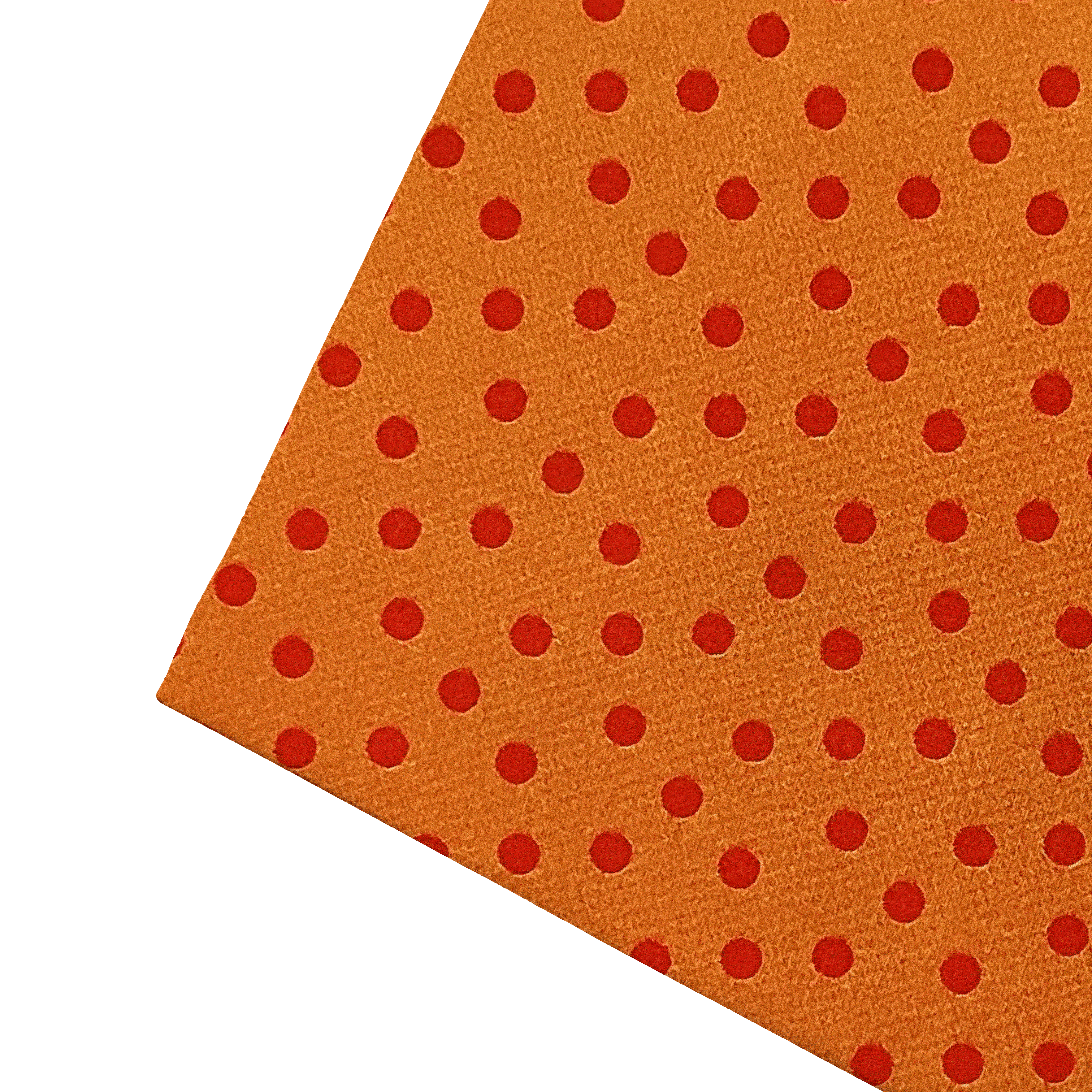 Ziertuch aus Seide, 30 x 30 cm, Stoff: rot wirr gepunktet auf hellorgange (7168b)