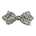 Schleife aus Seide, Form: spitz, Höhe: 60, Stoff: dunkelgrau wirr gepunktet auf grau (7169b)