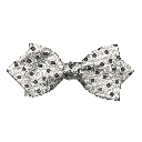 Schleife aus Seide, Form: spitz, Höhe: 60, Stoff: schwarz wirr gepunktet auf grau (7170b)