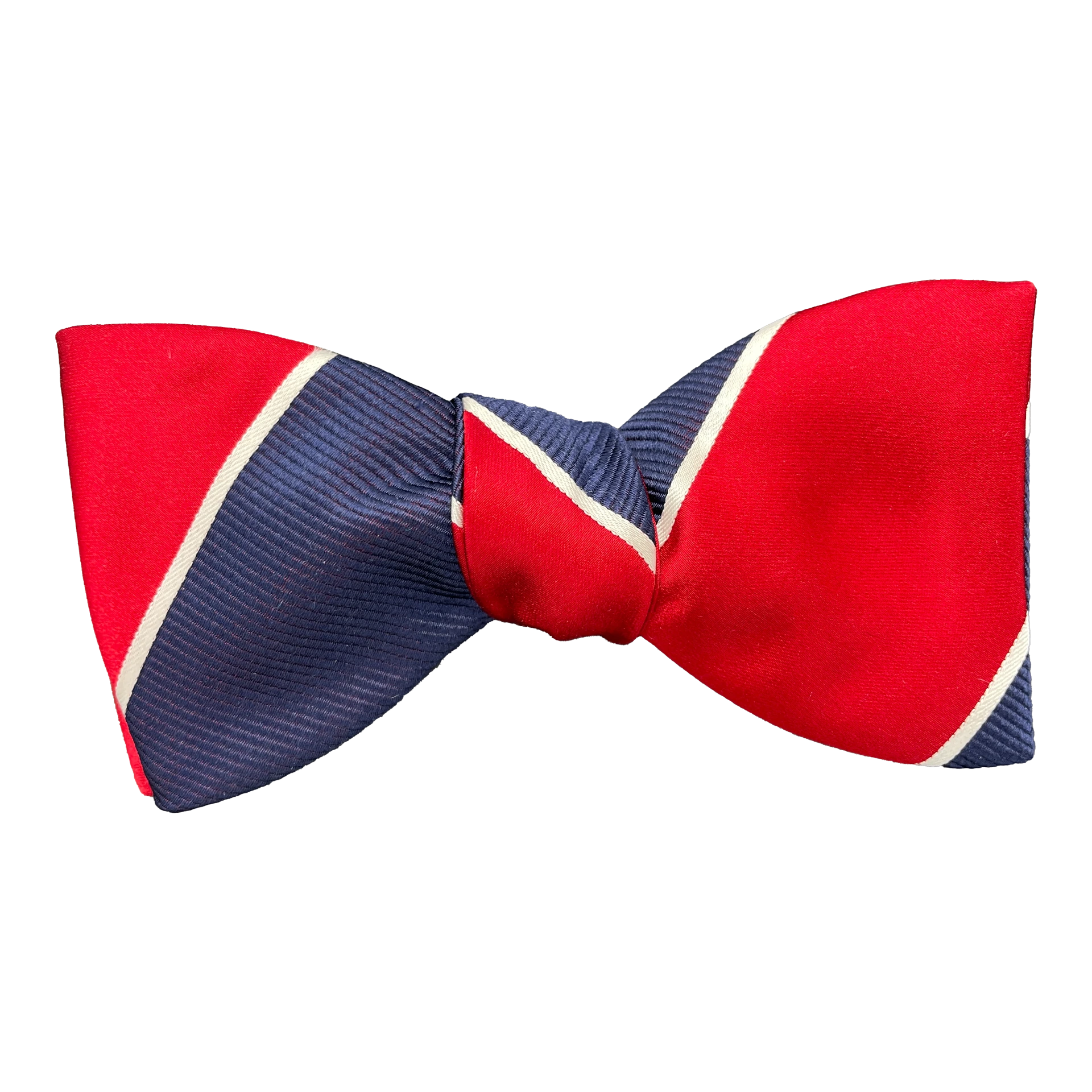 Schleife aus Seide, Form: gerade, Höhe: 65, Stoff: rot und blau breit gestreift (7152)
