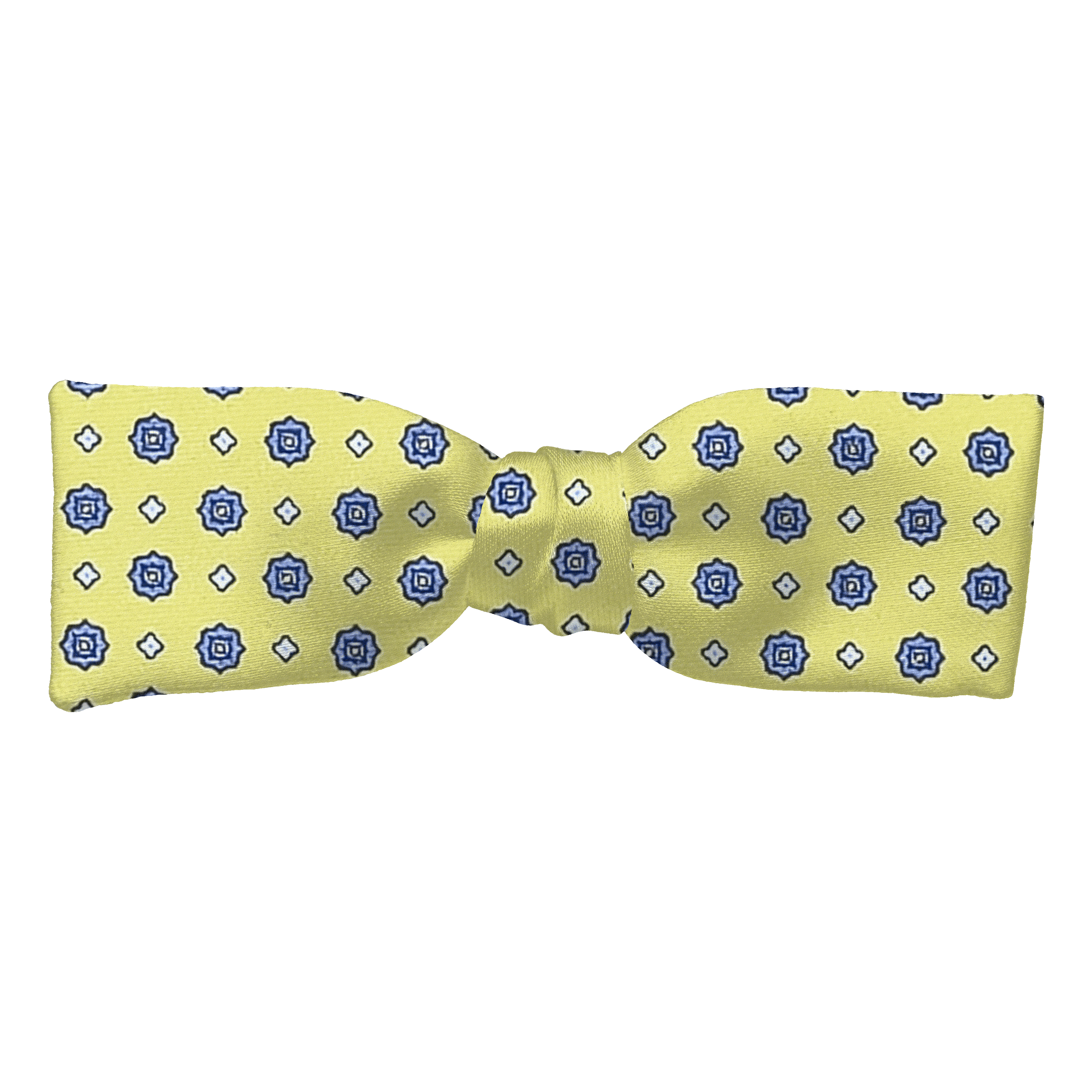 Schleife aus Seide, Form: gerade, Höhe: 35, Stoff: blaue Blümchen auf limettengrün (6837)