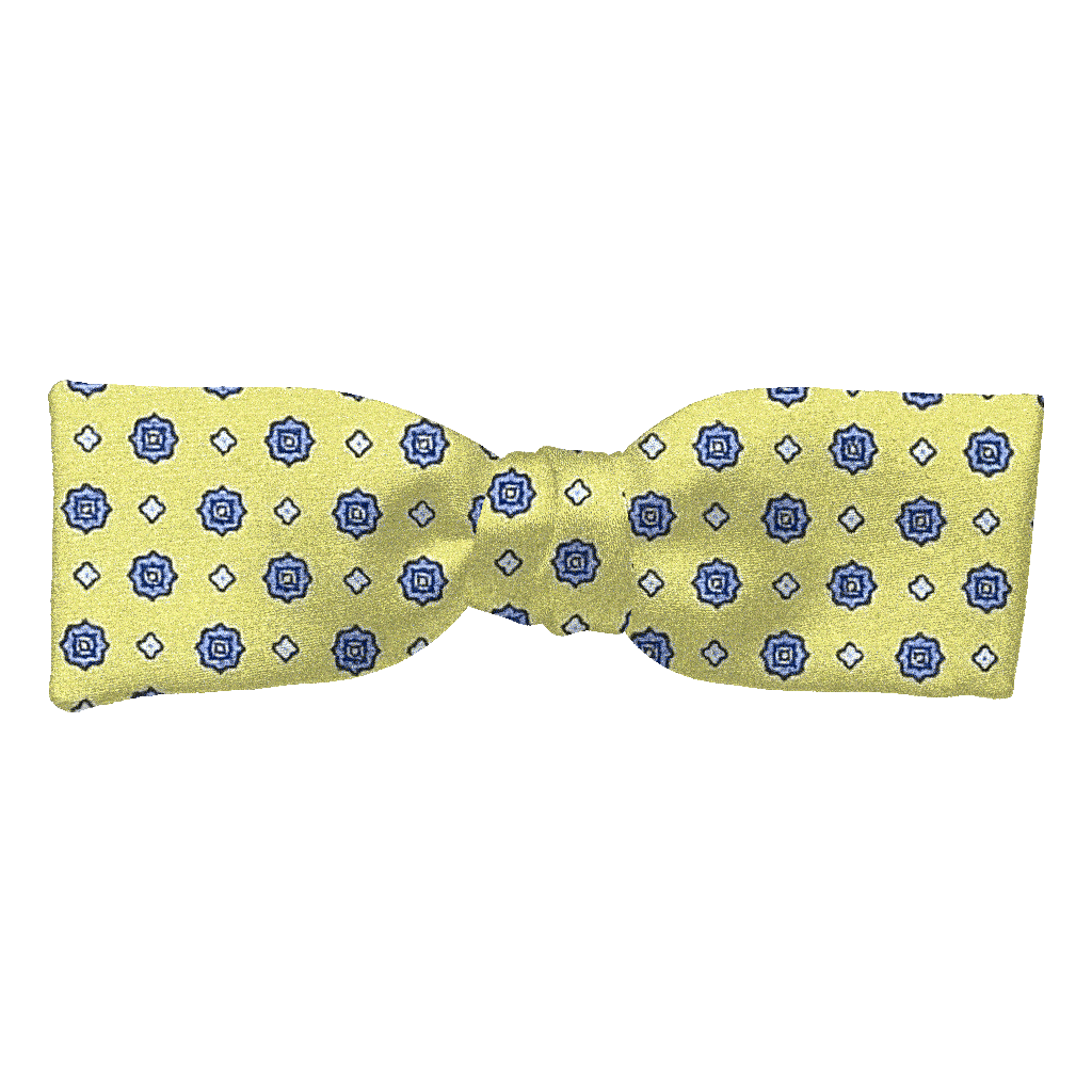 [BT-S-35-E-60-6837] Schleife aus Seide, Form: gerade, Höhe: 35, Stoff: blaue Blümchen auf limettengrün (6837) (EASY: vorgebunden mit verstellbarer Größe)