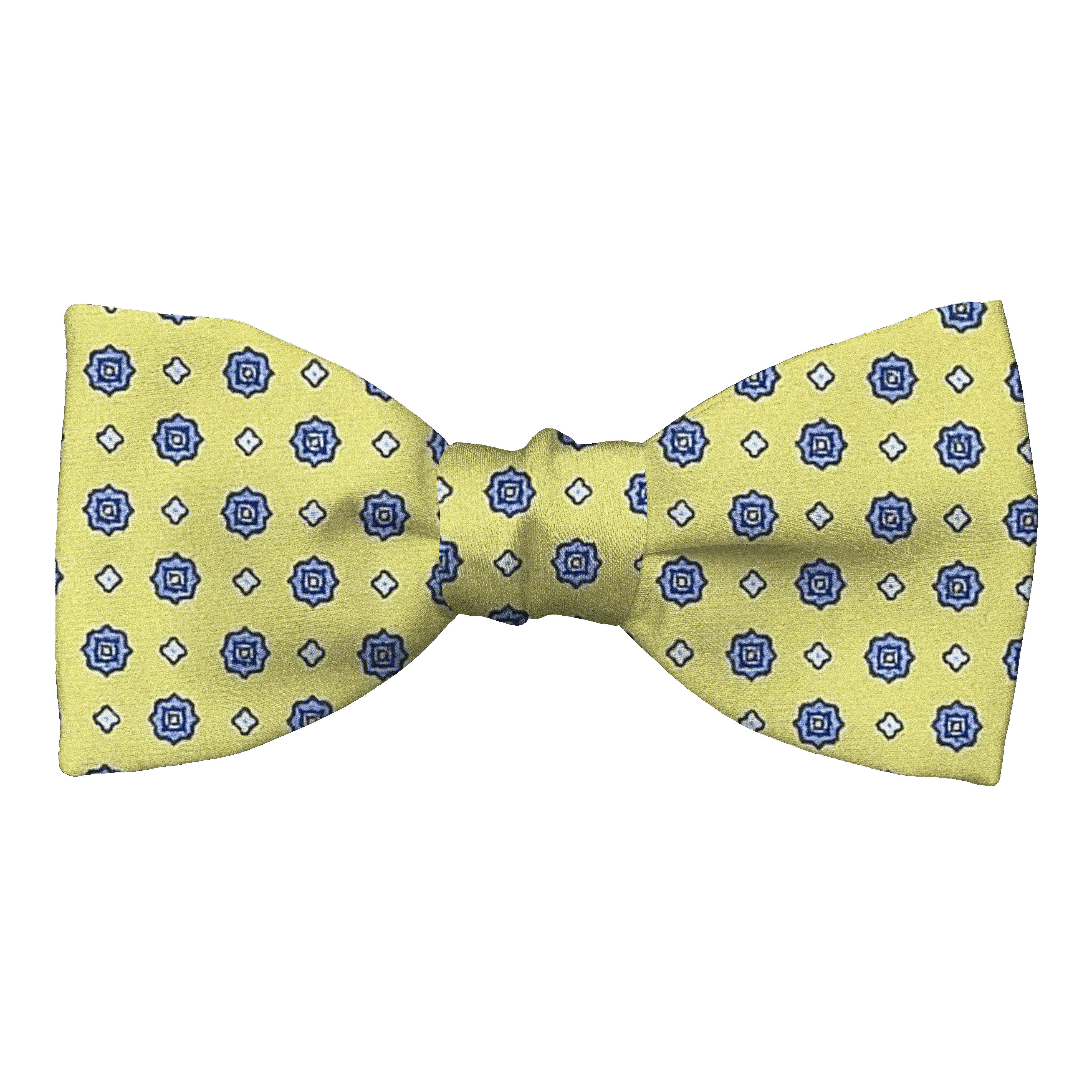 Schleife aus Seide, Form: gerade, Höhe: 50, Stoff: blaue Blümchen auf limettengrün (6837)