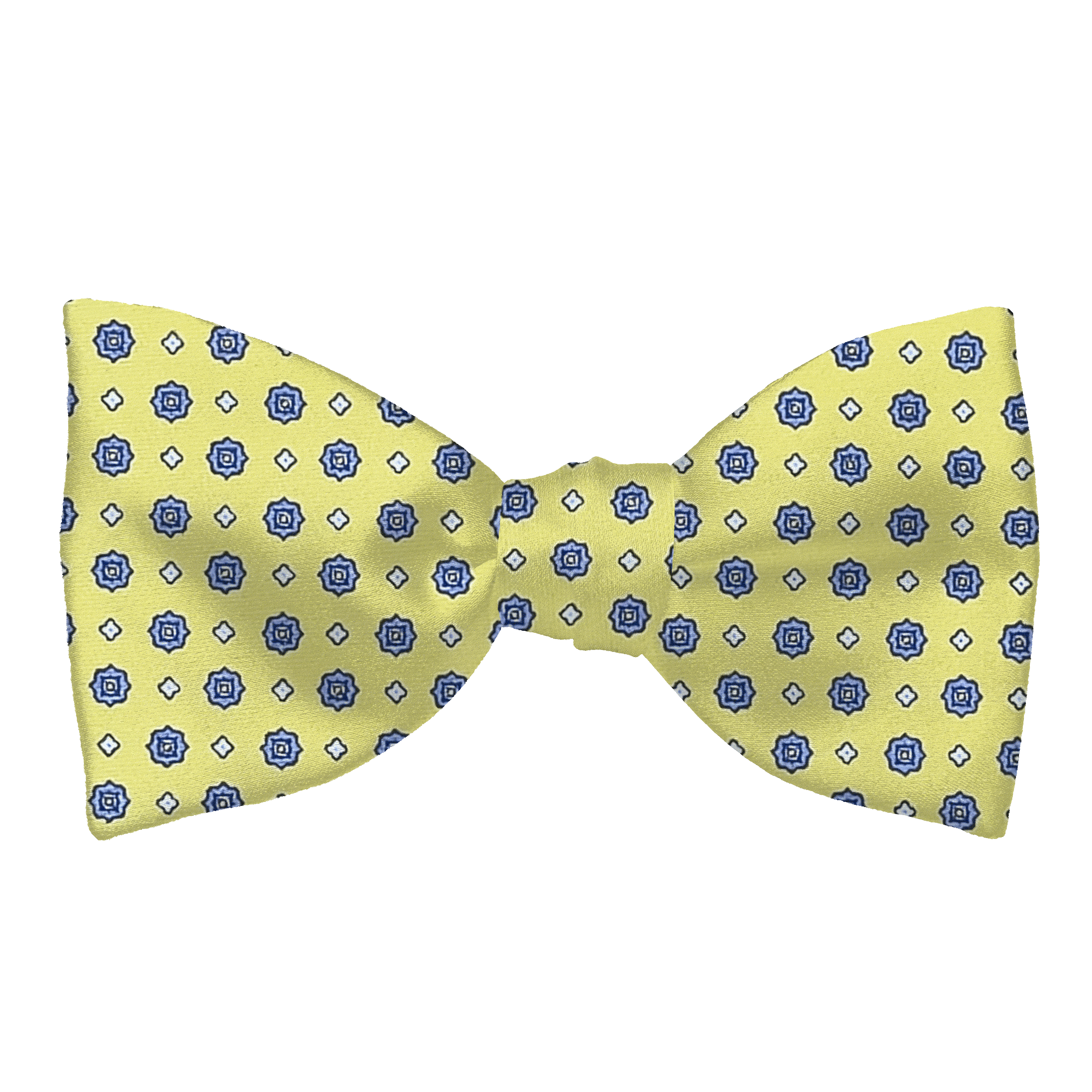 Schleife aus Seide, Form: gerade, Höhe: 65, Stoff: blaue Blümchen auf limettengrün (6837)
