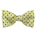 Schleife aus Seide, Form: gerade, Höhe: 65, Stoff: blaue Blümchen auf limettengrün (6837)