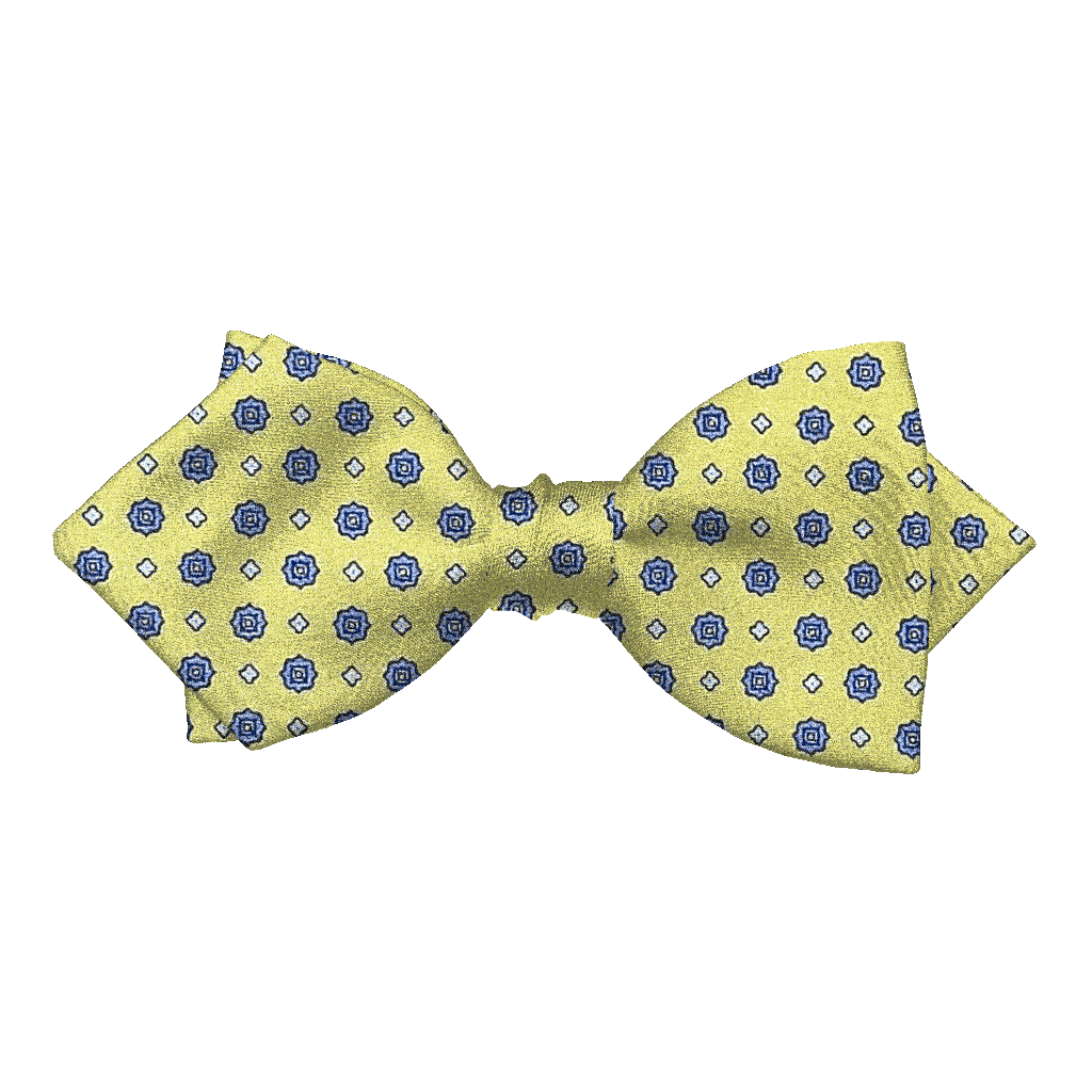 [BT-P-60-E-60-6837] Schleife aus Seide, Form: spitz, Höhe: 60, Stoff: blaue Blümchen auf limettengrün (6837) (EASY: vorgebunden mit verstellbarer Größe)