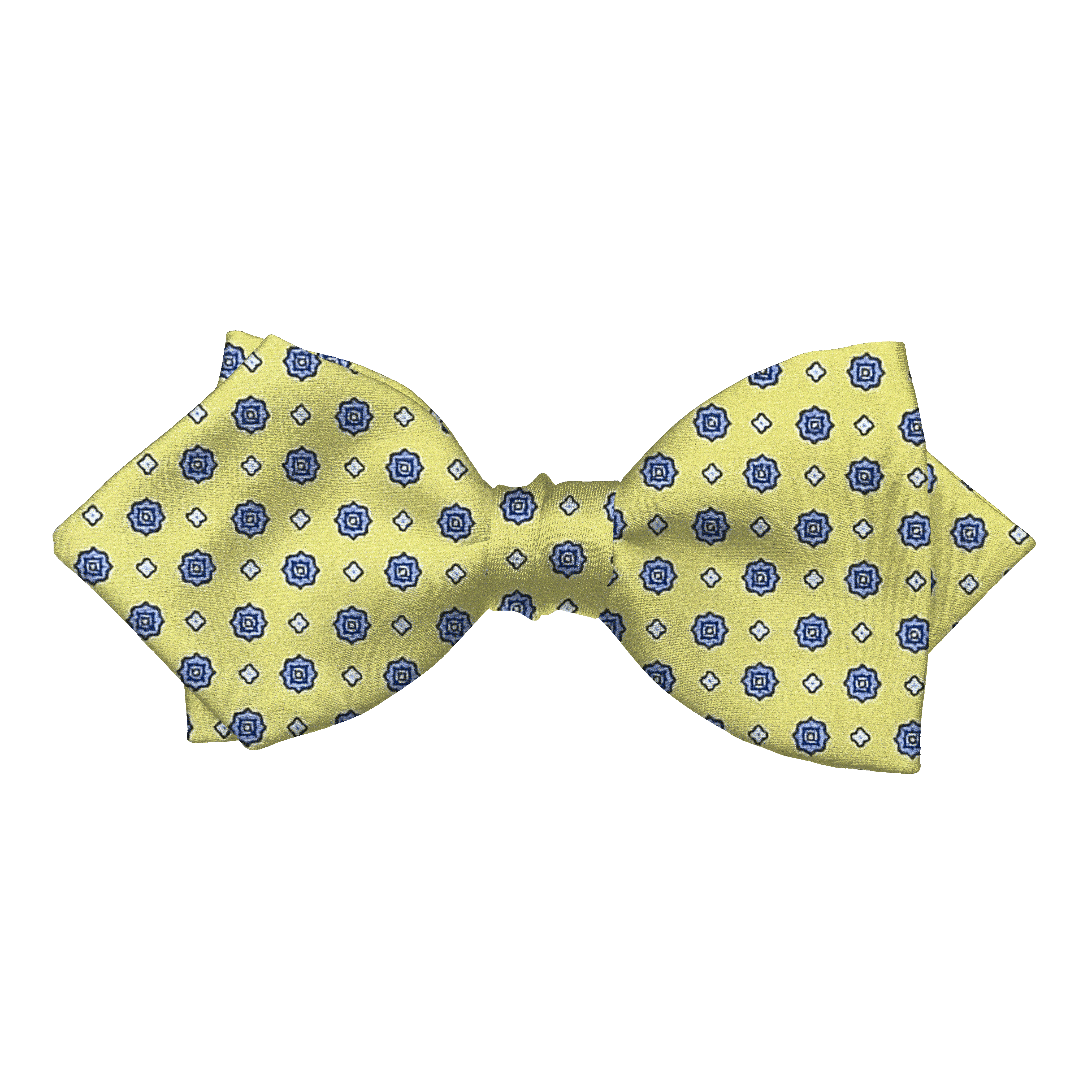 Schleife aus Seide, Form: spitz, Höhe: 60, Stoff: blaue Blümchen auf limettengrün (6837)