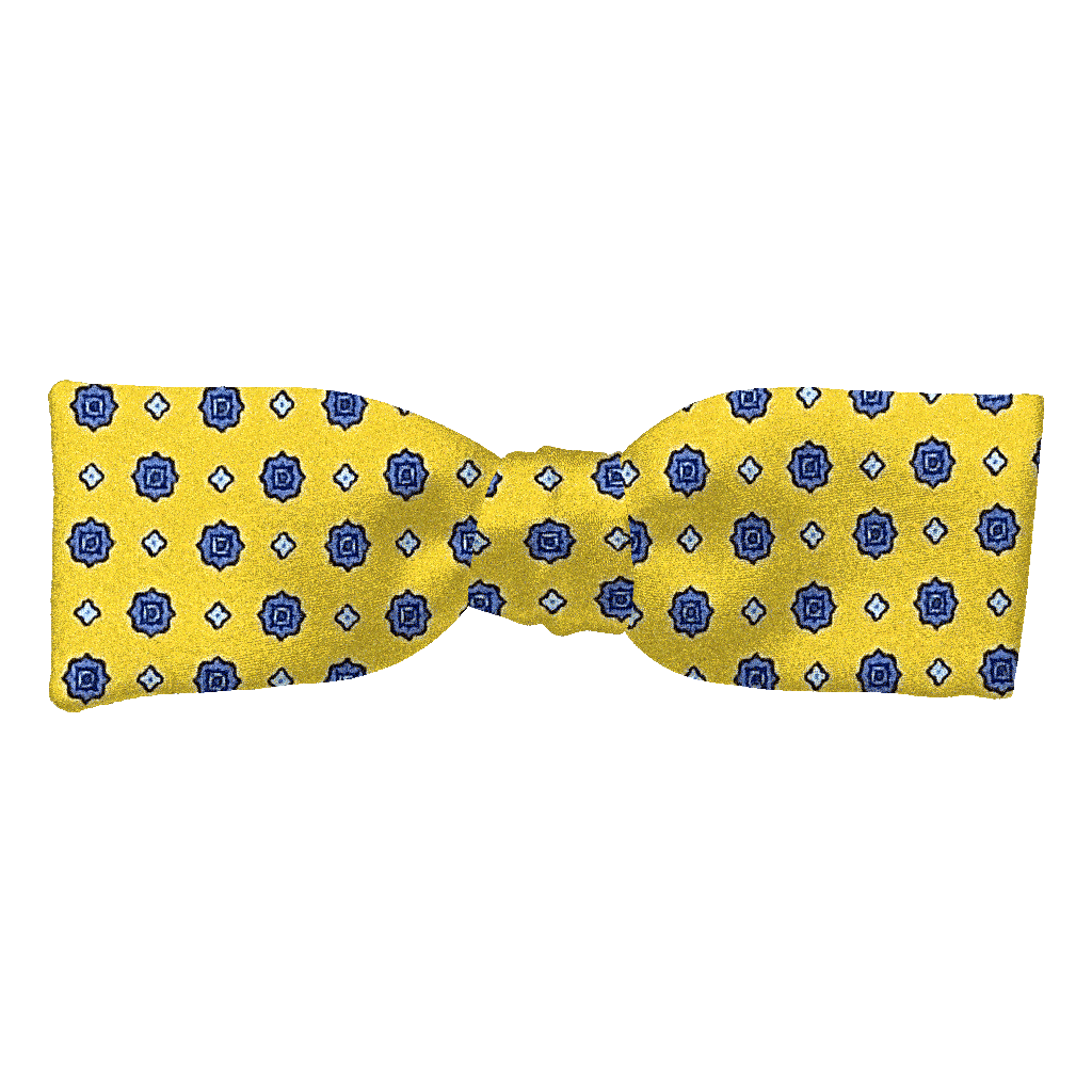 [BT-S-35-E-60-6838] Schleife aus Seide, Form: gerade, Höhe: 35, Stoff: blaue Blümchen auf gelb (6838) (EASY: vorgebunden mit verstellbarer Größe)