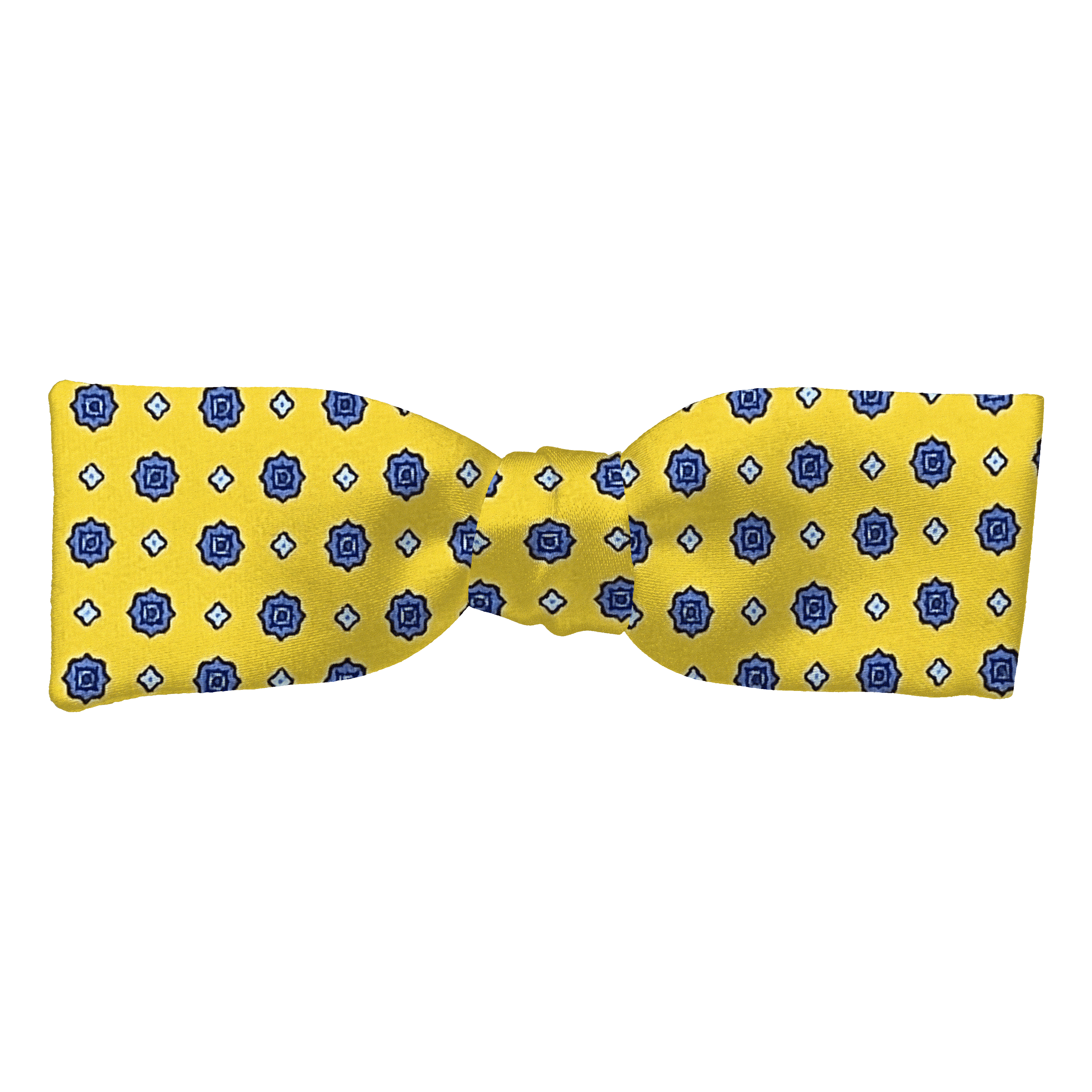 Schleife aus Seide, Form: gerade, Höhe: 35, Stoff: blaue Blümchen auf gelb (6838)
