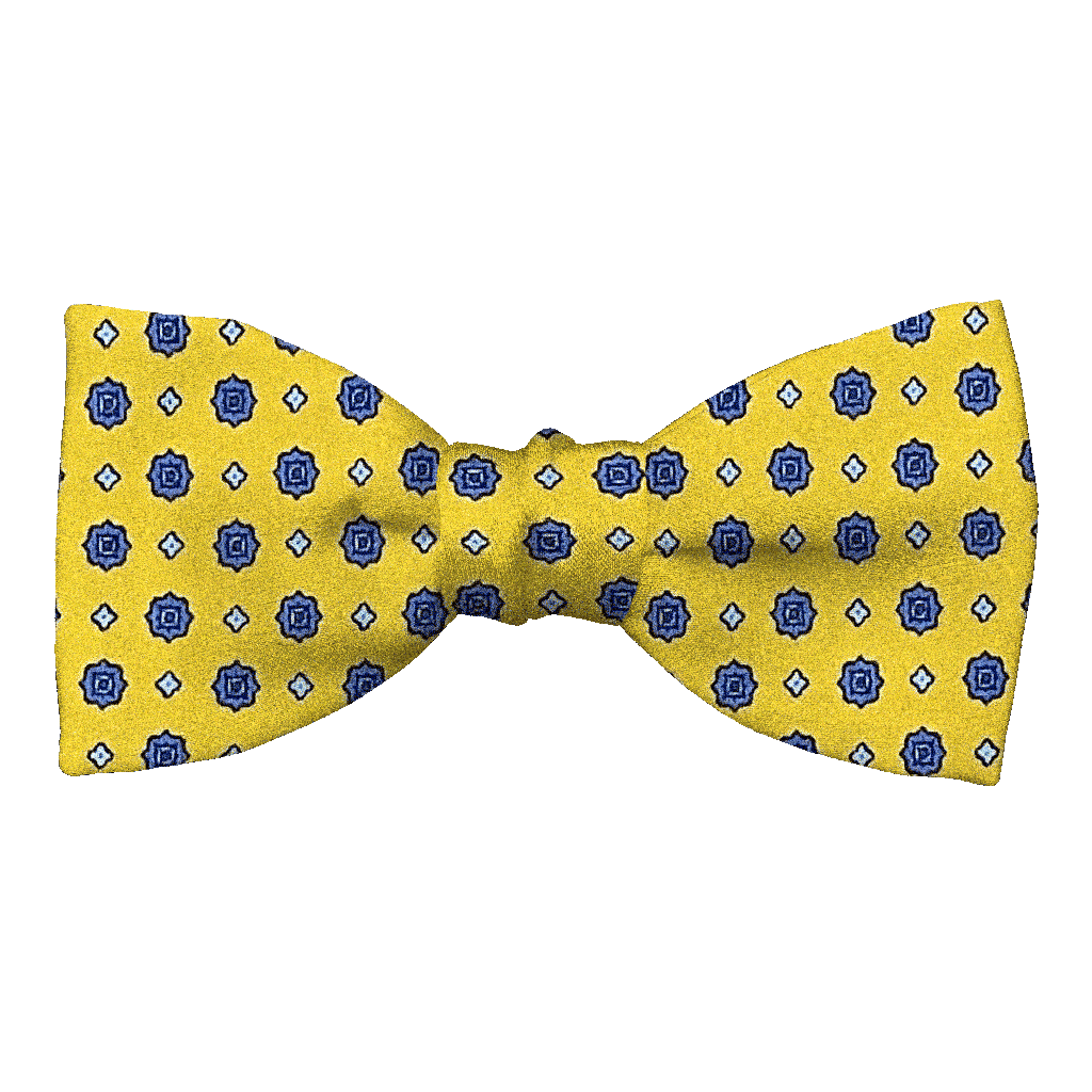 [BT-S-50-E-60-6838] Schleife aus Seide, Form: gerade, Höhe: 50, Stoff: blaue Blümchen auf gelb (6838) (EASY: vorgebunden mit verstellbarer Größe)