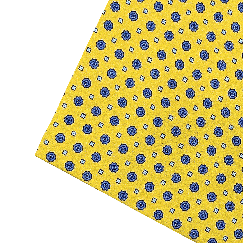 [PS-S300-60-6838] Ziertuch aus Seide, 30 x 30 cm, Stoff: blaue Blümchen auf gelb (6838)
