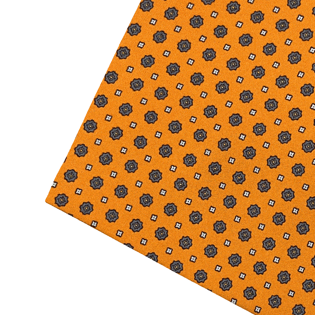 [PS-S300-60-6839] Ziertuch aus Seide, 30 x 30 cm, Stoff: blaue Blümchen auf organge (6839)