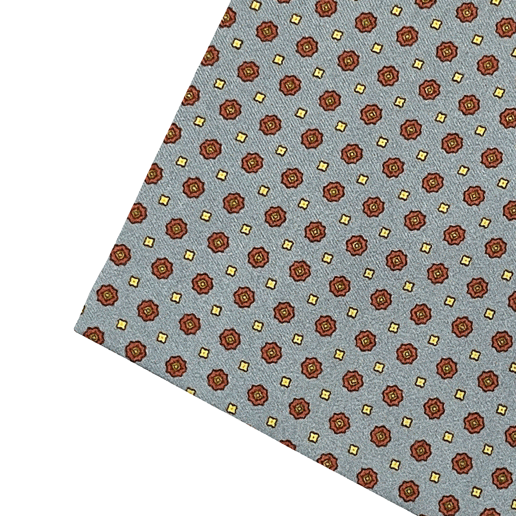 [PS-S300-60-6840] Ziertuch aus Seide, 30 x 30 cm, Stoff: rote Blümchen auf himmelblau (6840)