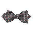 Schleife aus Seide, Form: spitz, Höhe: 60, Stoff: rote Blümchen auf dunkelblau (6841)