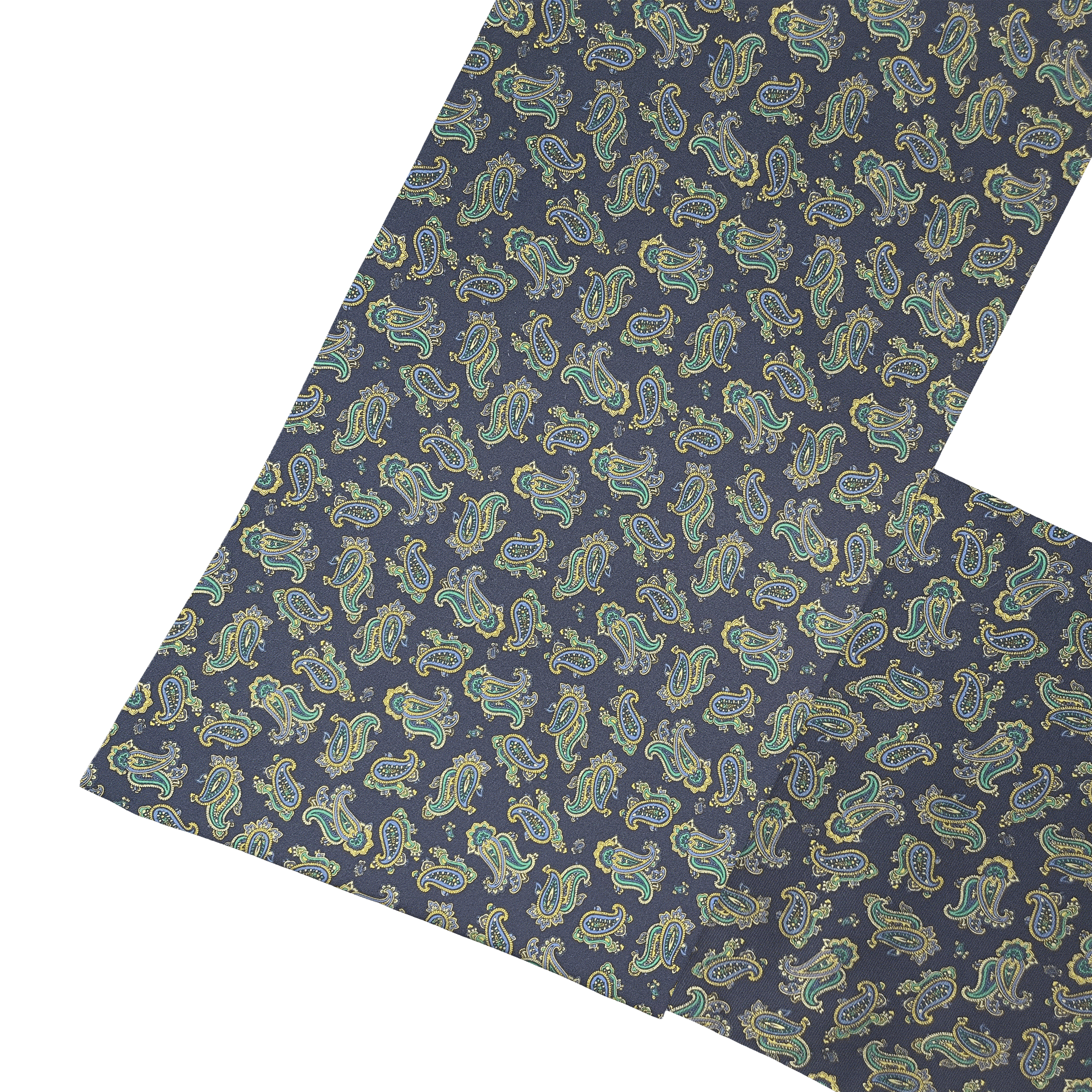 Fiorentina-Schal aus Seide, Stoff: kleines Paisley in blau, grün und gelb auf dunkelblau (6499)