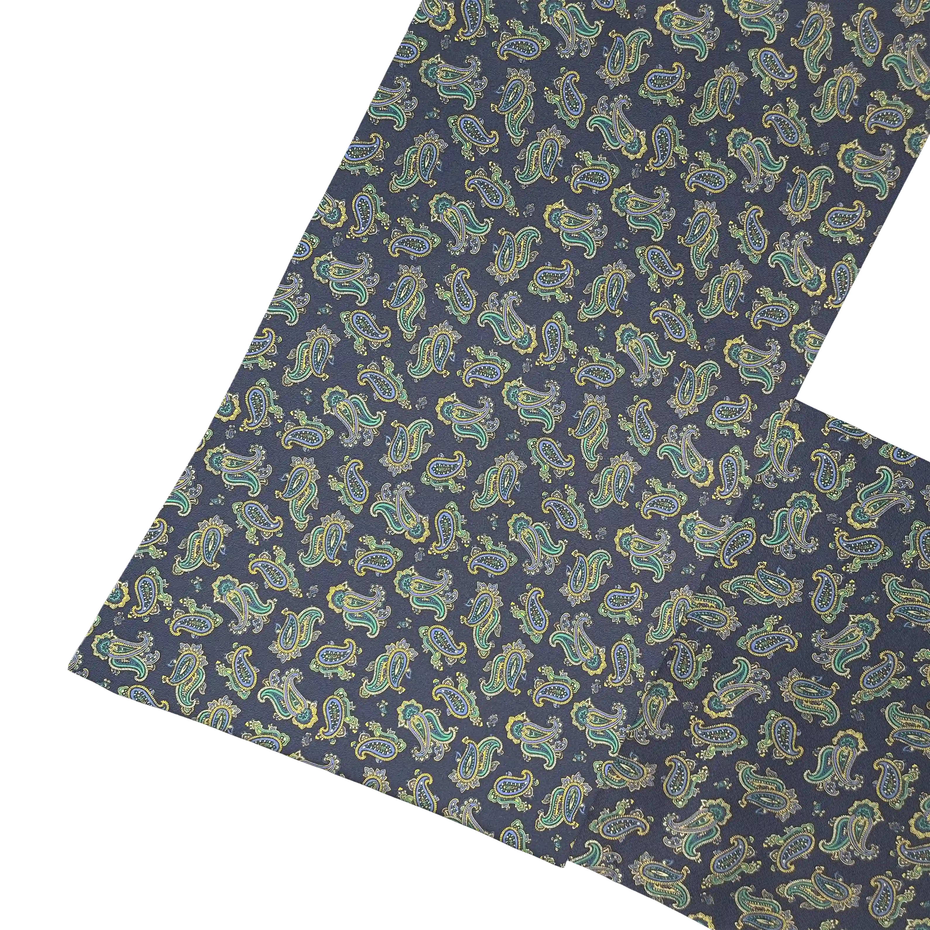 Fiorentina-Schal aus Seide, Stoff: kleines Paisley in blau, grün und gelb auf dunkelblau (6499)