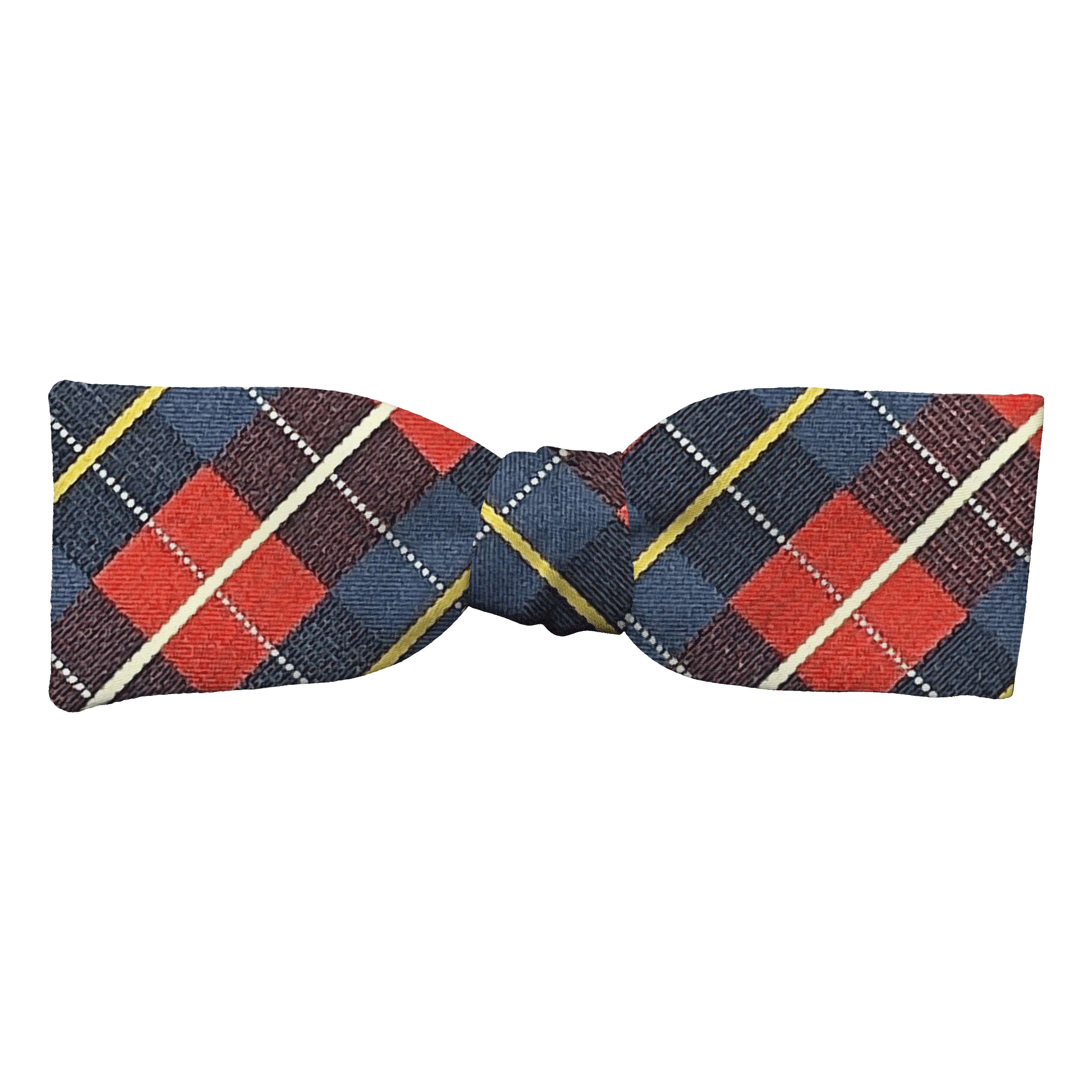 Schleife aus Seide, Form: gerade, Höhe: 35, Stoff: geometrisch gemustert in dunkelblau und rot (7289)