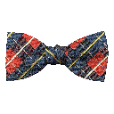 Schleife aus Seide, Form: gerade, Höhe: 50, Stoff: geometrisch gemustert in dunkelblau und rot (7289)