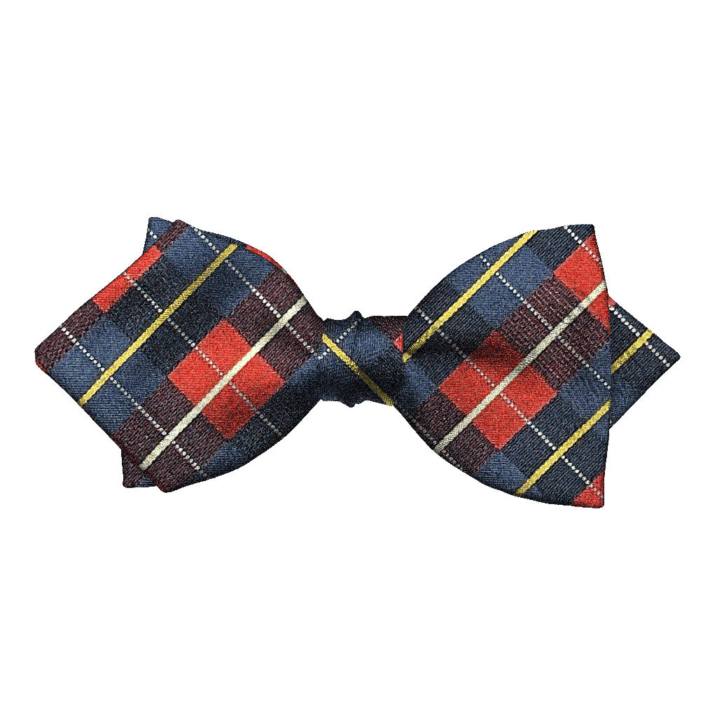 [BT-P-60-E-70-7289] Schleife aus Seide, Form: spitz, Höhe: 60, Stoff: geometrisch gemustert in dunkelblau und rot (7289) (EASY: vorgebunden mit verstellbarer Größe)