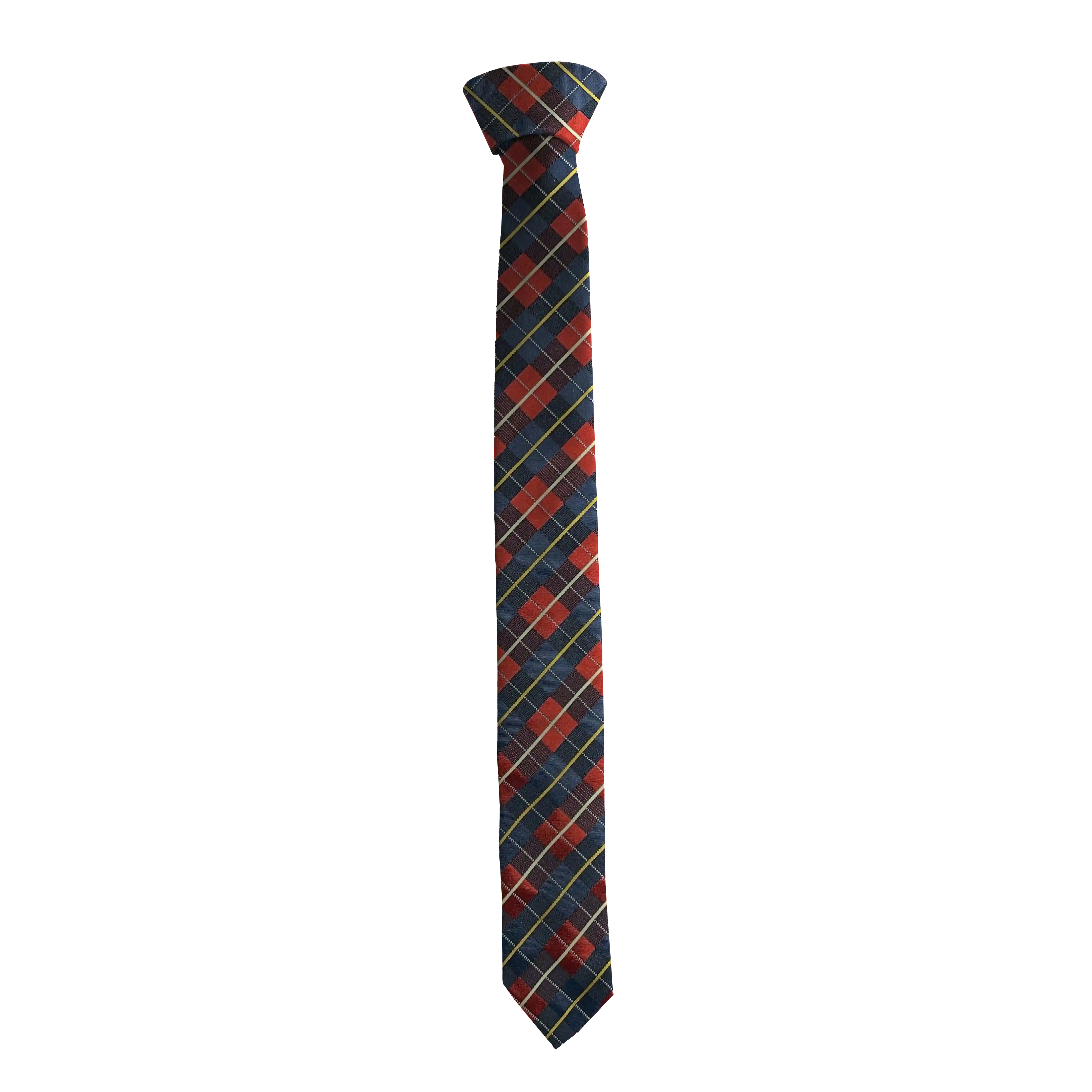 [T-55-M-70-7289] Krawatte aus Seide, Breite: 55 mm, Stoff: geometrisch gemustert in dunkelblau und rot (7289) (Standardlänge (150 cm))
