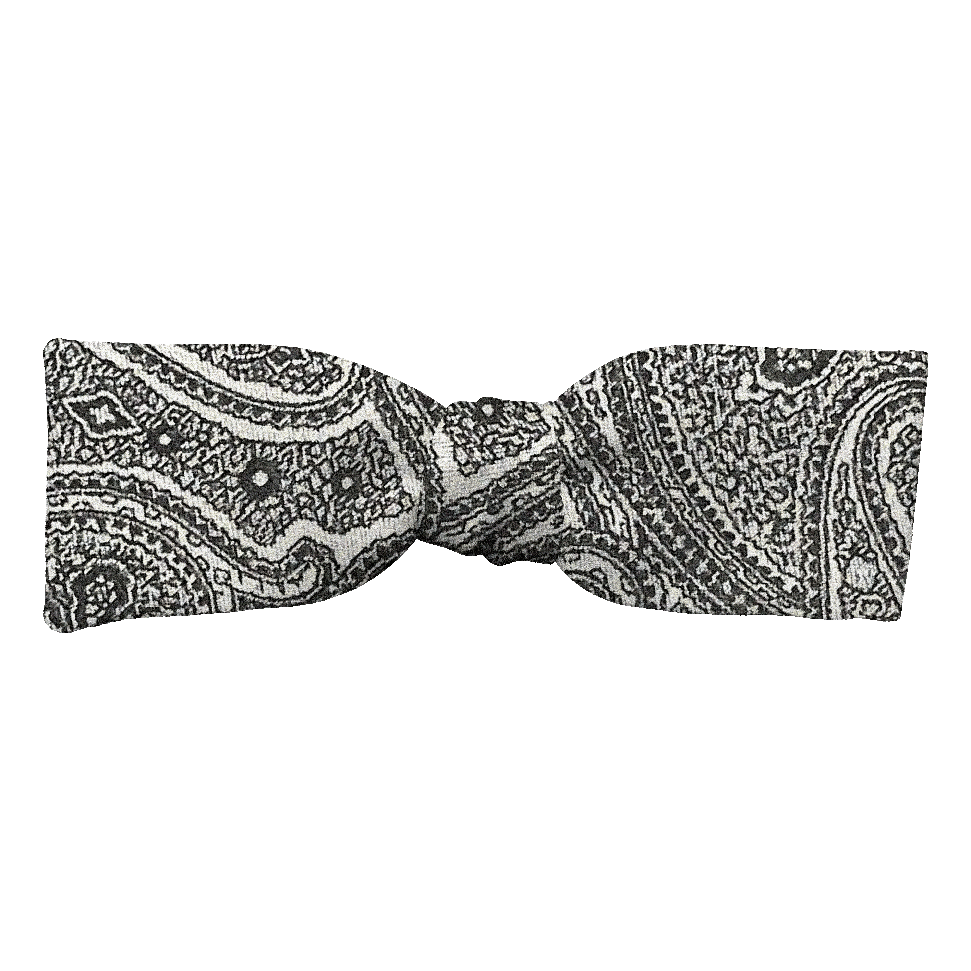 Schleife aus Seide, Form: gerade, Höhe: 35, Stoff: Paisley in Graustufen (7291)