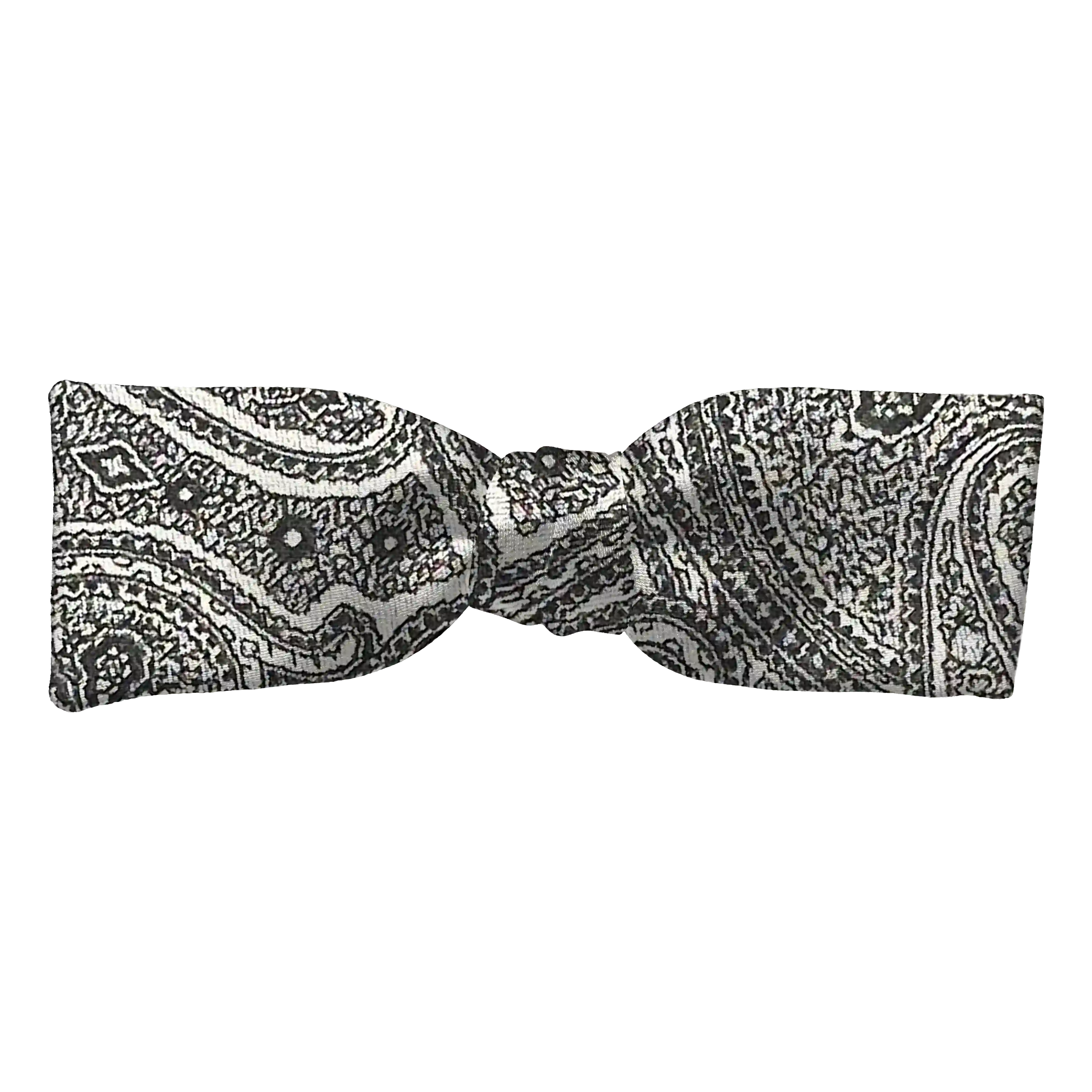 bow tie from silk, shape: straight, height: 35 mm, fabric: paisley in shades of grey (7291)