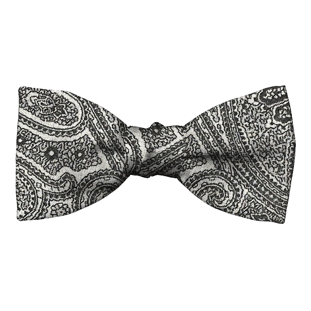 [BT-S-50-E-70-7291] Schleife aus Seide, Form: gerade, Höhe: 50, Stoff: Paisley in Graustufen (7291) (EASY: vorgebunden mit verstellbarer Größe)