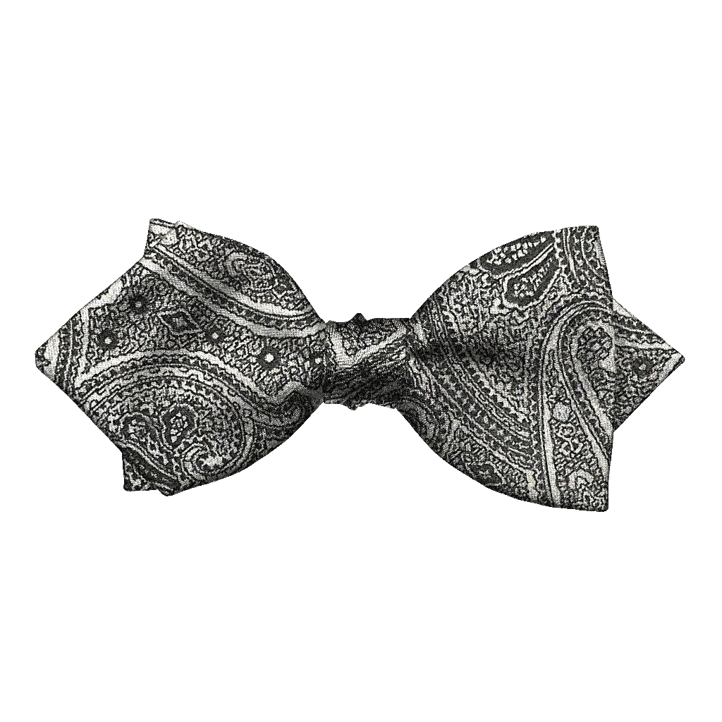 [BT-P-60-E-70-7291] Schleife aus Seide, Form: spitz, Höhe: 60, Stoff: Paisley in Graustufen (7291) (EASY: vorgebunden mit verstellbarer Größe)