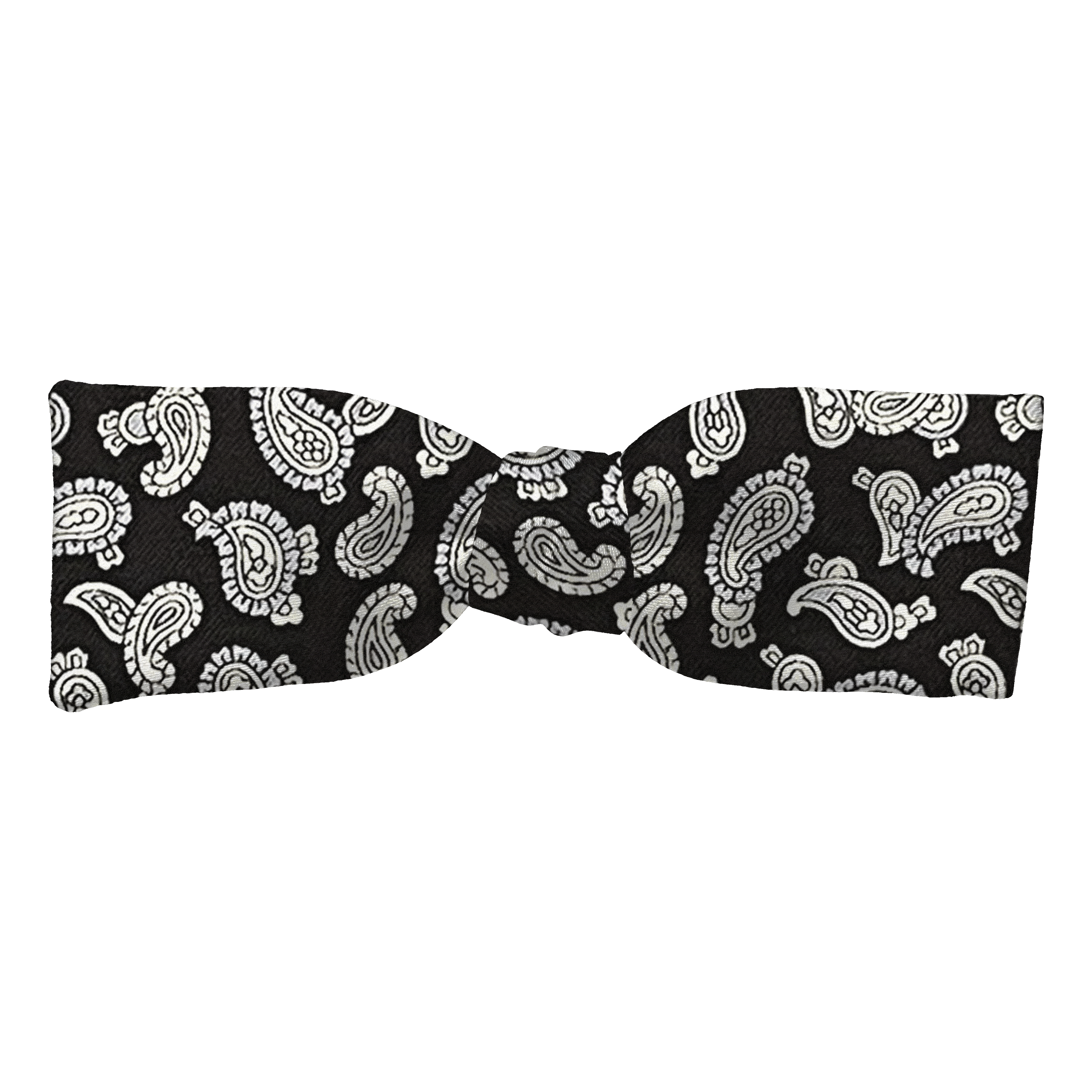 Schleife aus Seide, Form: gerade, Höhe: 35, Stoff: graues Paisley auf schwarz (6481)