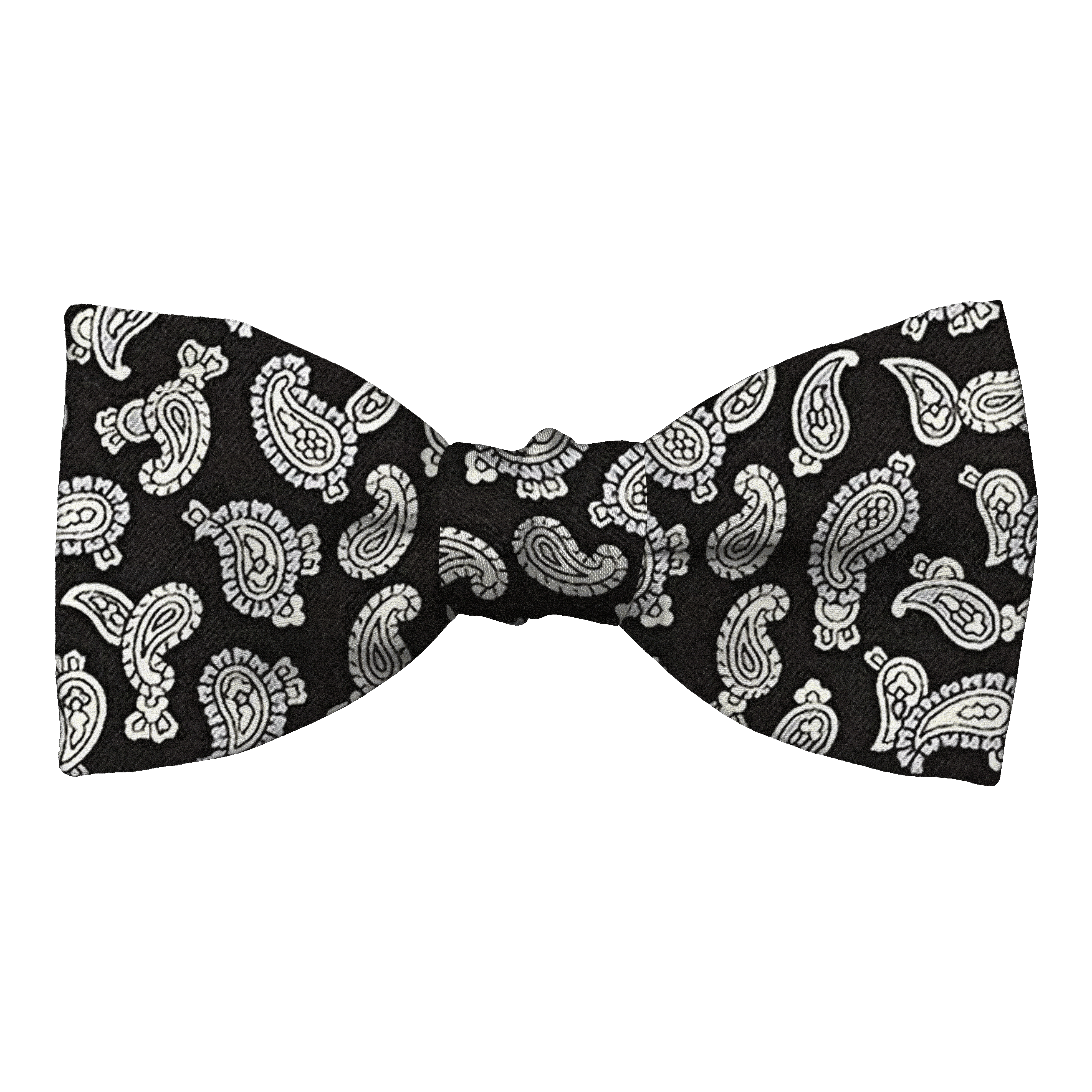 [BT-S-50-E-60-6481] Schleife aus Seide, Form: gerade, Höhe: 50, Stoff: graues Paisley auf schwarz (6481) (EASY: vorgebunden mit verstellbarer Größe)