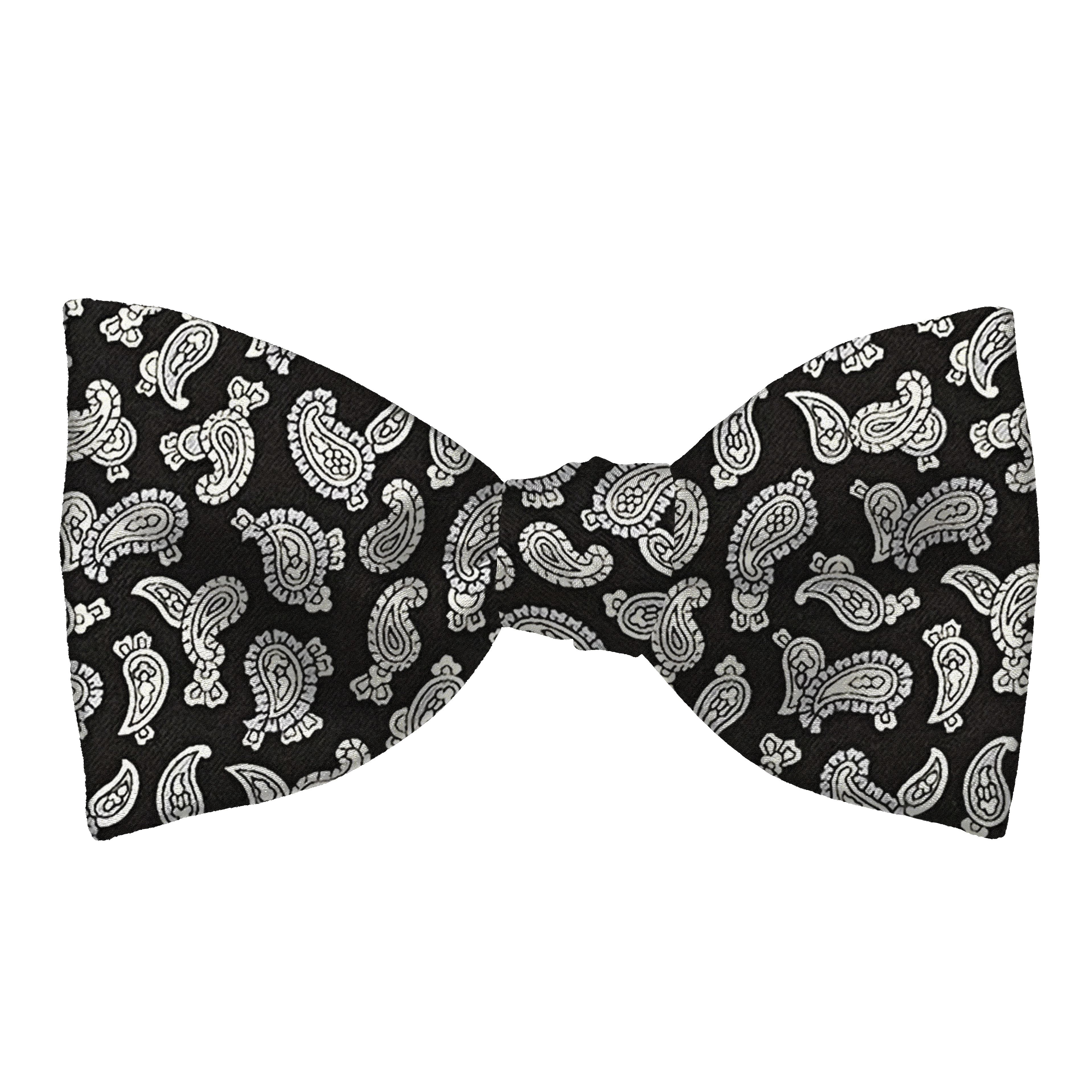 Schleife aus Seide, Form: gerade, Höhe: 65, Stoff: graues Paisley auf schwarz (6481)