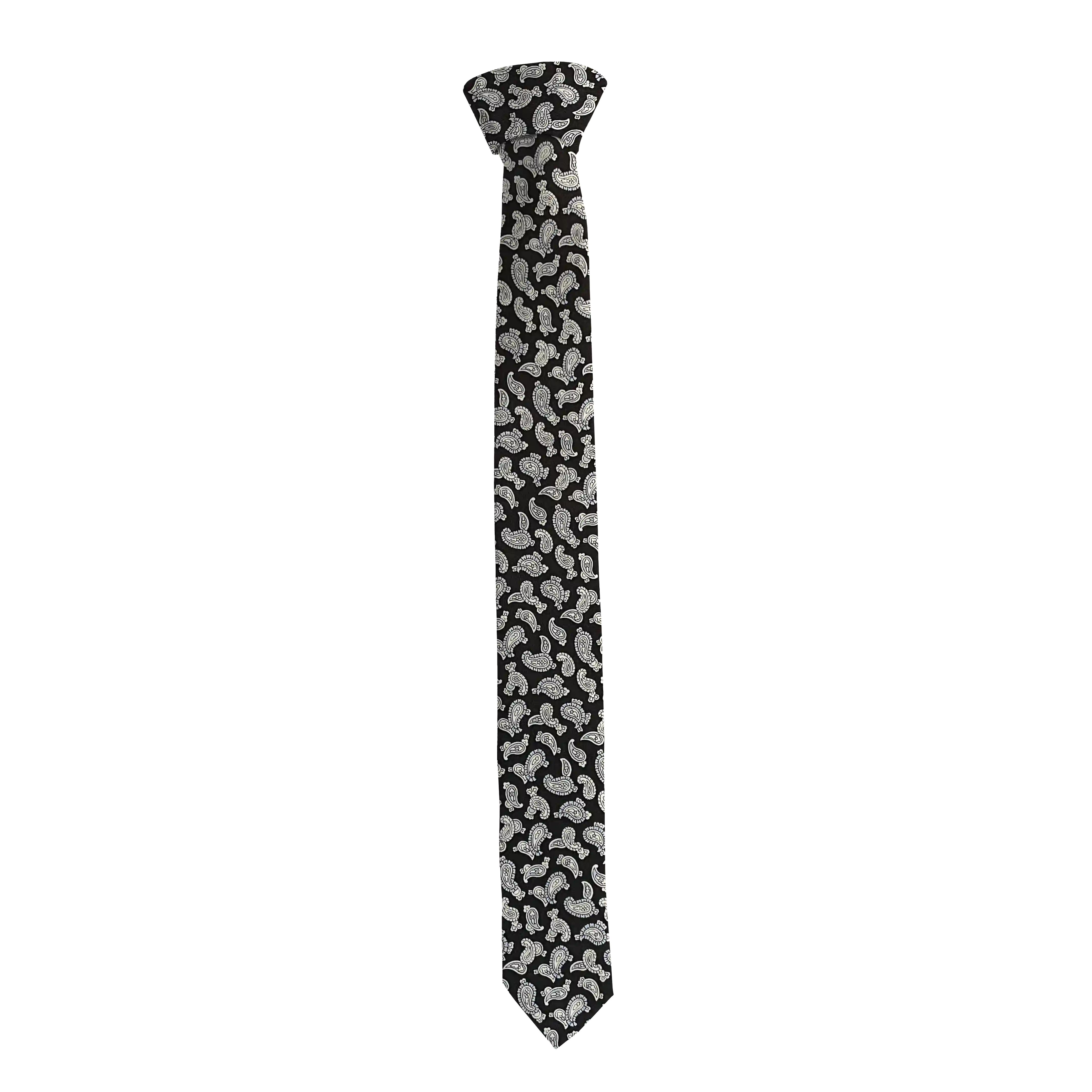 [T-55-M-60-6481] Krawatte aus Seide, Breite: 55 mm, Stoff: graues Paisley auf schwarz (6481) (Standardlänge (150 cm))