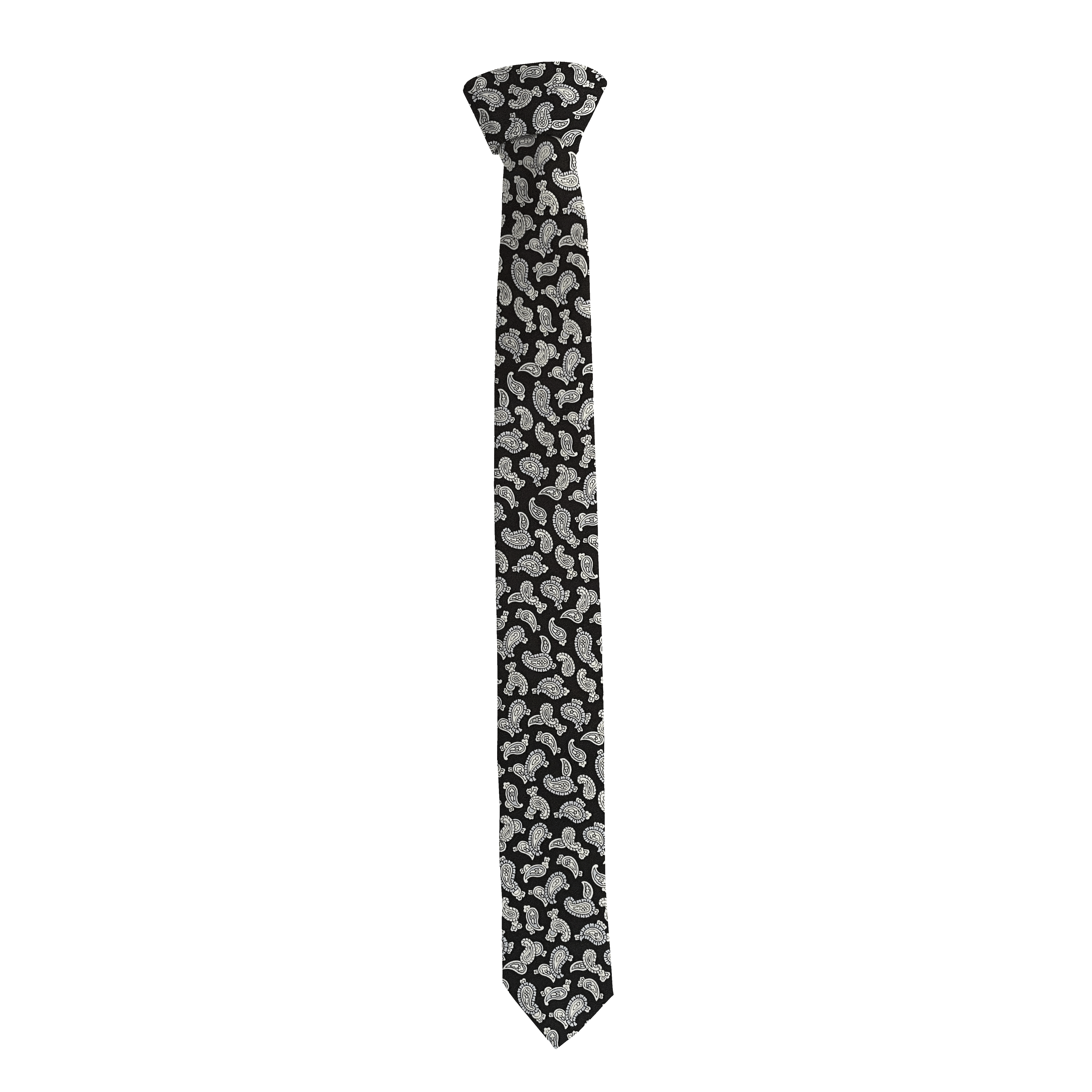 Krawatte aus Seide, Breite: 55, Stoff: graues Paisley auf schwarz (6481)
