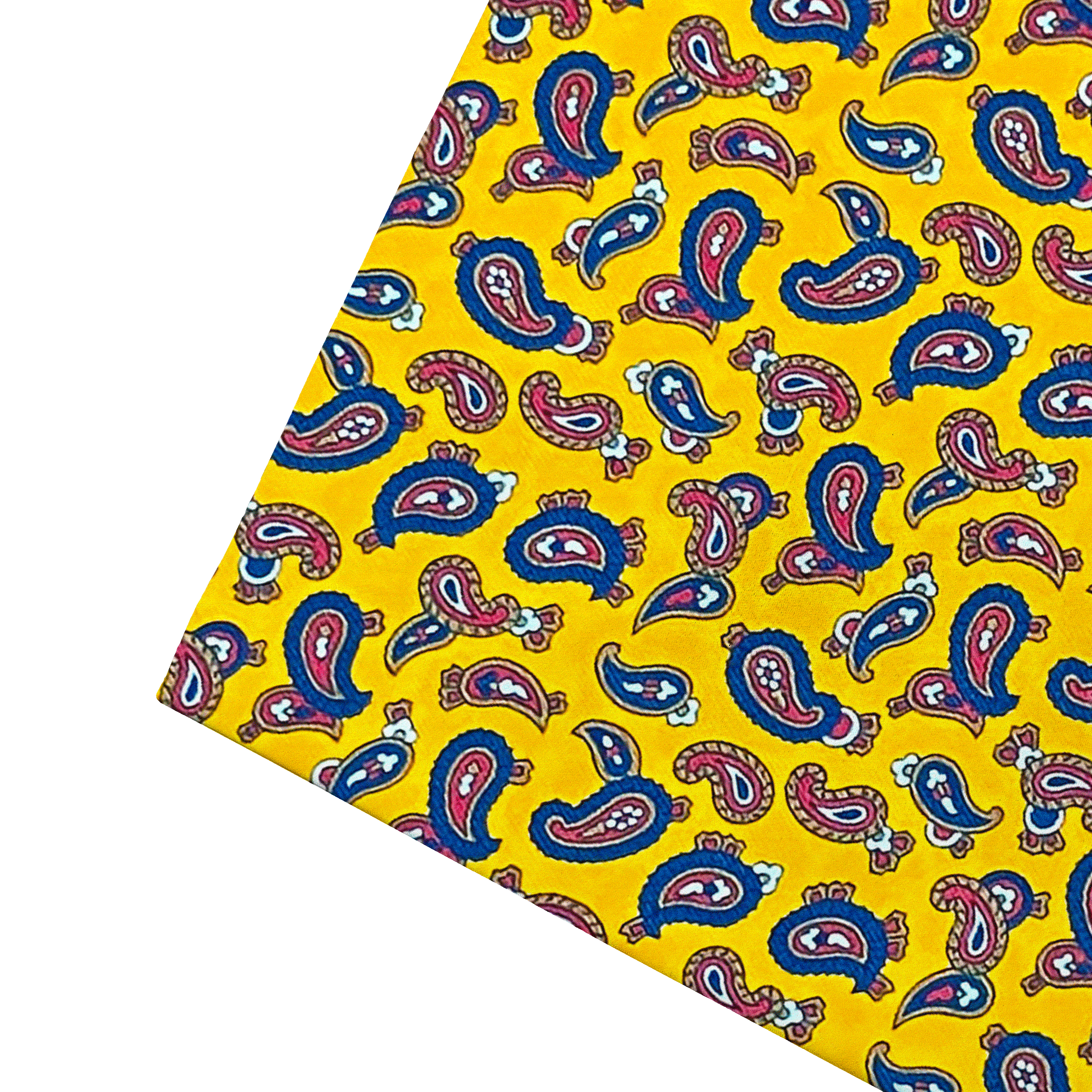Ziertuch aus Seide, 30 x 30 cm, Stoff: blau-rotes Paisley auf gelb (6482)