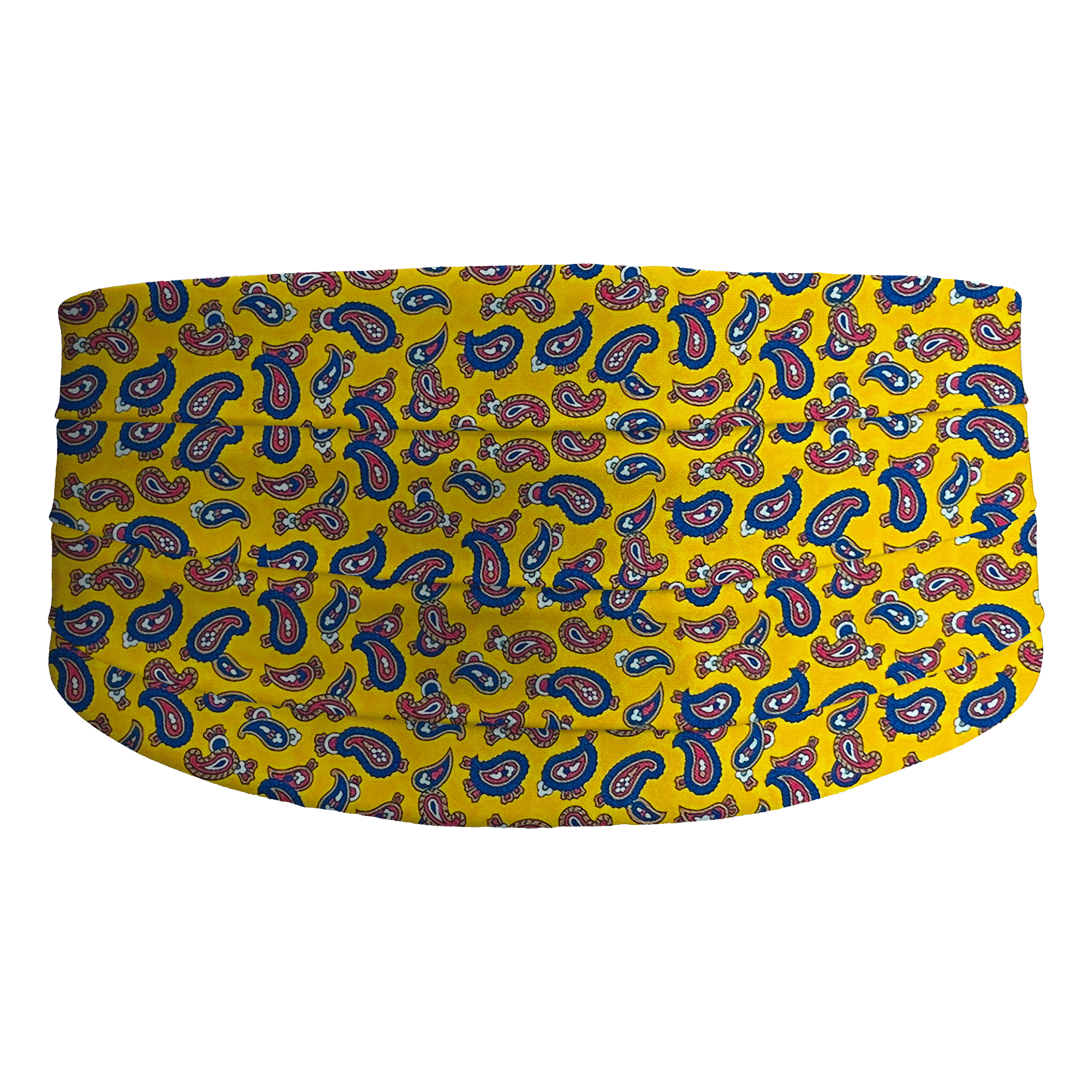 Kummerbund aus Seide, Stoff: blau-rotes Paisley auf gelb (6482)