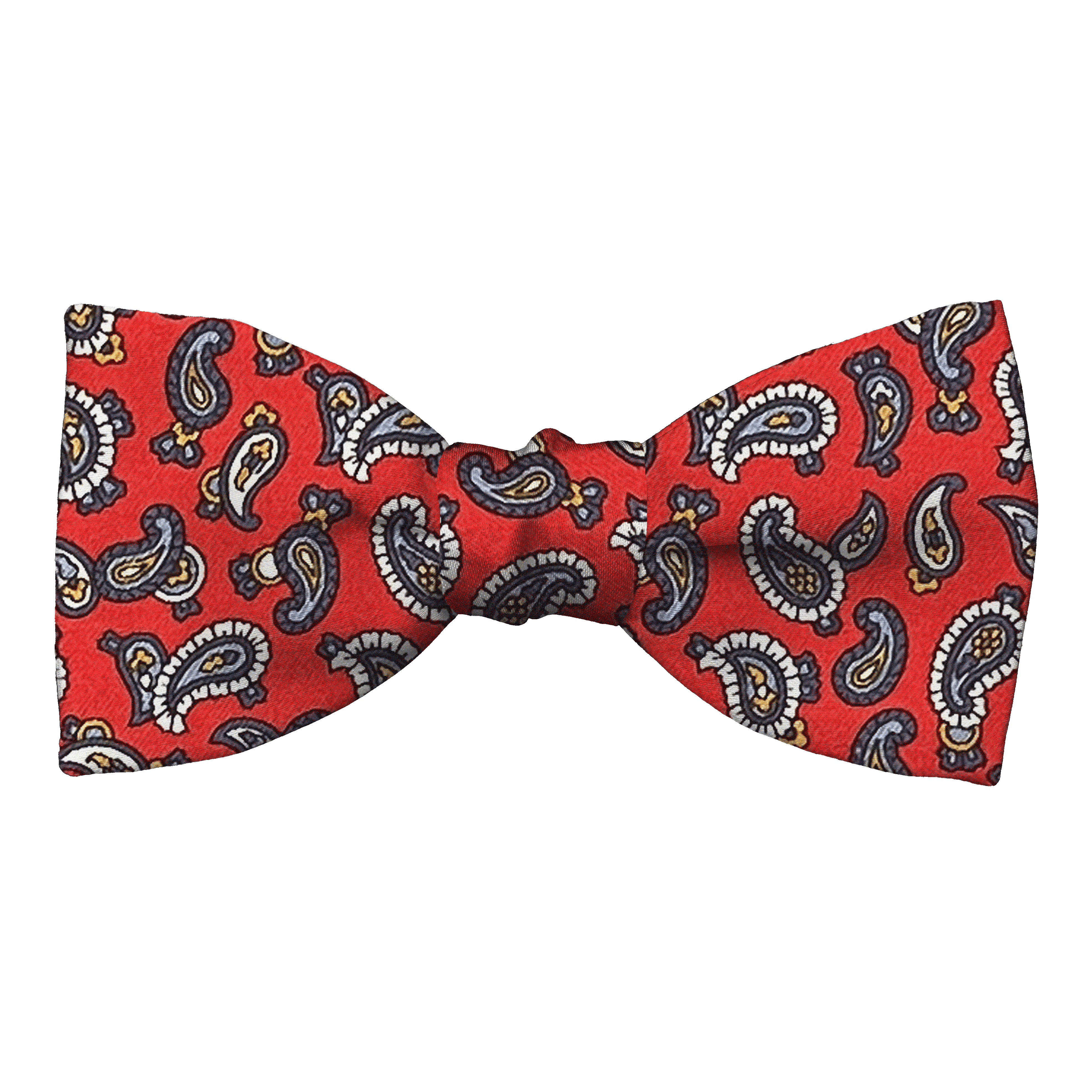 [BT-S-50-E-60-6483] Schleife aus Seide, Form: gerade, Höhe: 50, Stoff: grau-blaues Paisley auf rot (6483) (EASY: vorgebunden mit verstellbarer Größe)