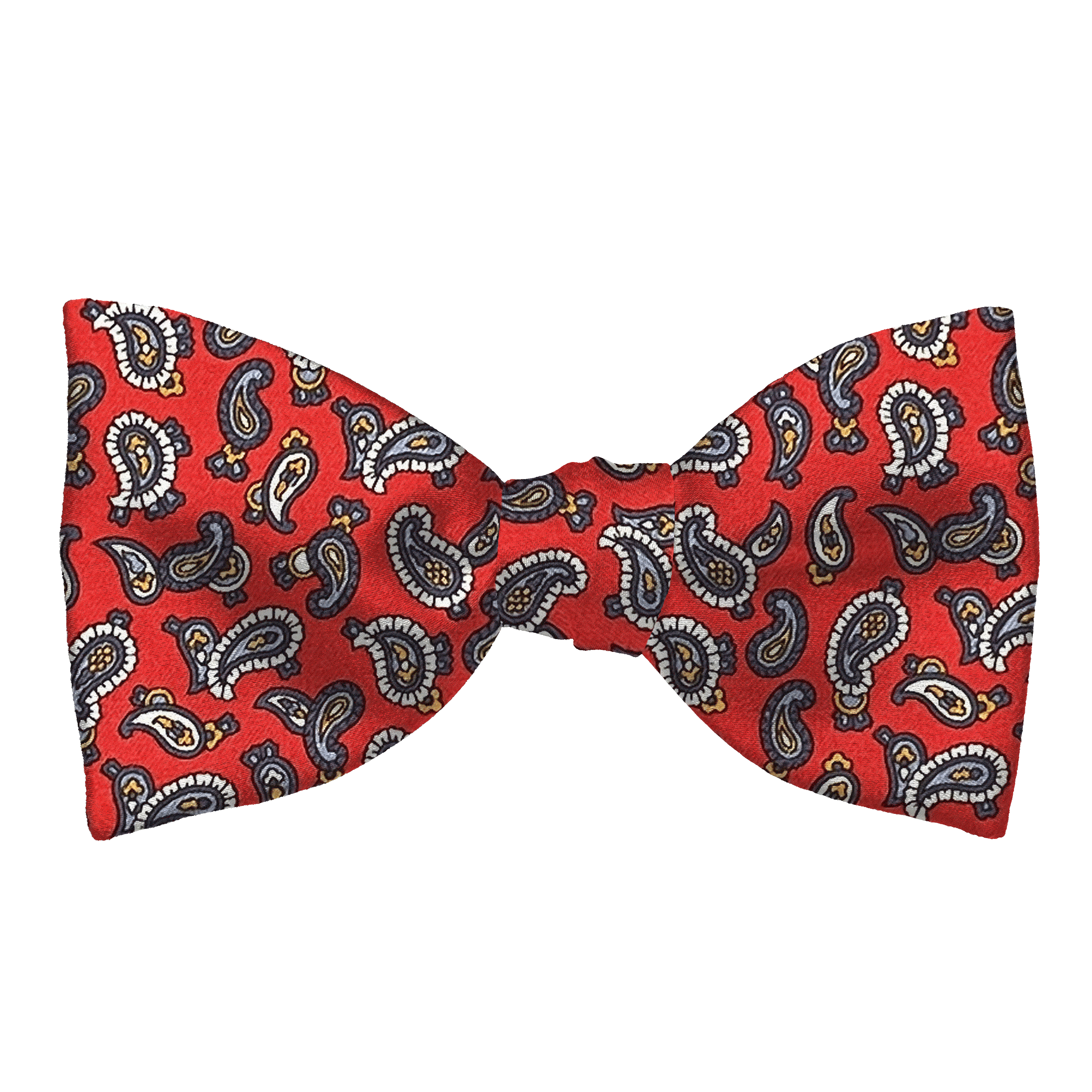 [BT-S-65-E-60-6483] Schleife aus Seide, Form: gerade, Höhe: 65, Stoff: grau-blaues Paisley auf rot (6483) (EASY: vorgebunden mit verstellbarer Größe)