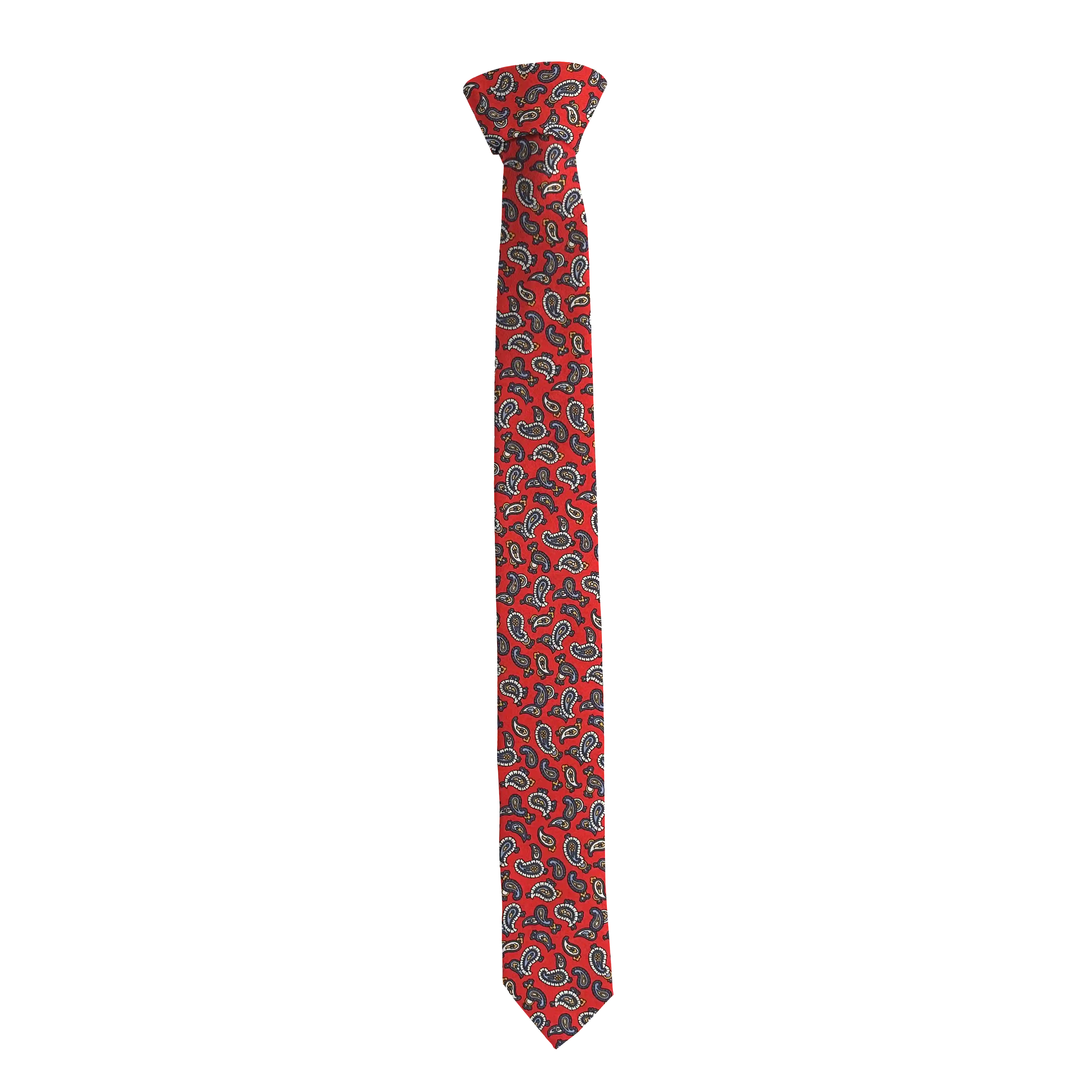 [T-55-M-60-6483] Krawatte aus Seide, Breite: 55 mm, Stoff: grau-blaues Paisley auf rot (6483) (Standardlänge (150 cm))