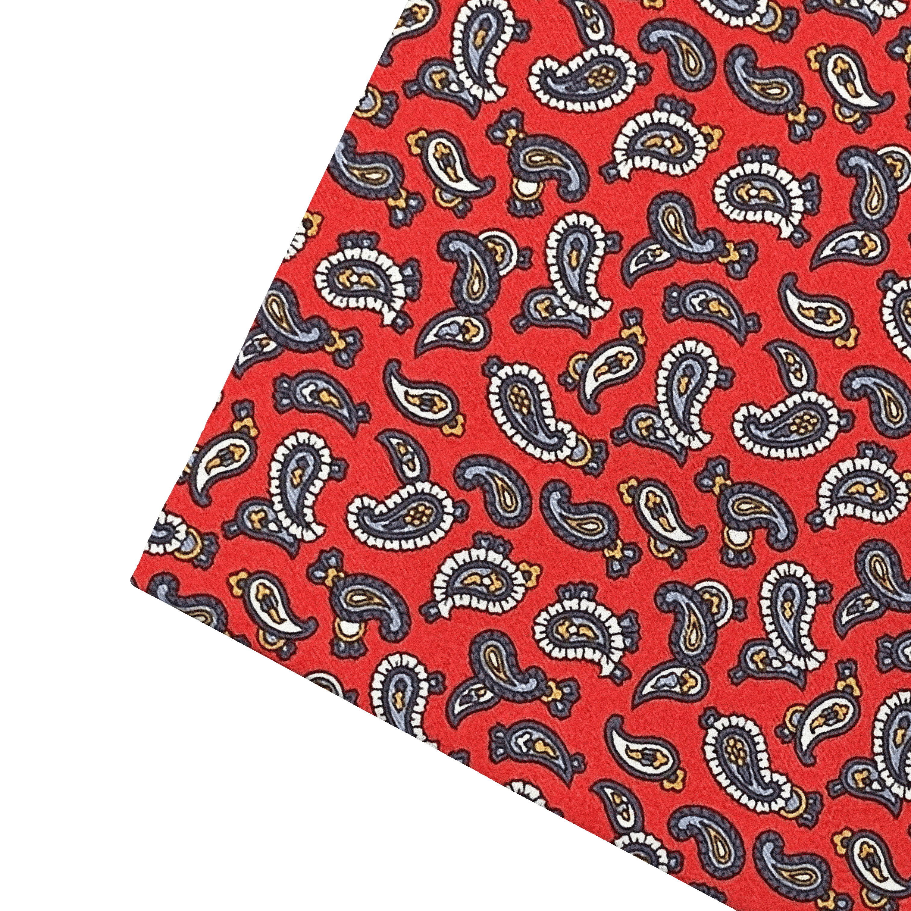 Ziertuch aus Seide, 30 x 30 cm, Stoff: grau-blaues Paisley auf rot (6483)