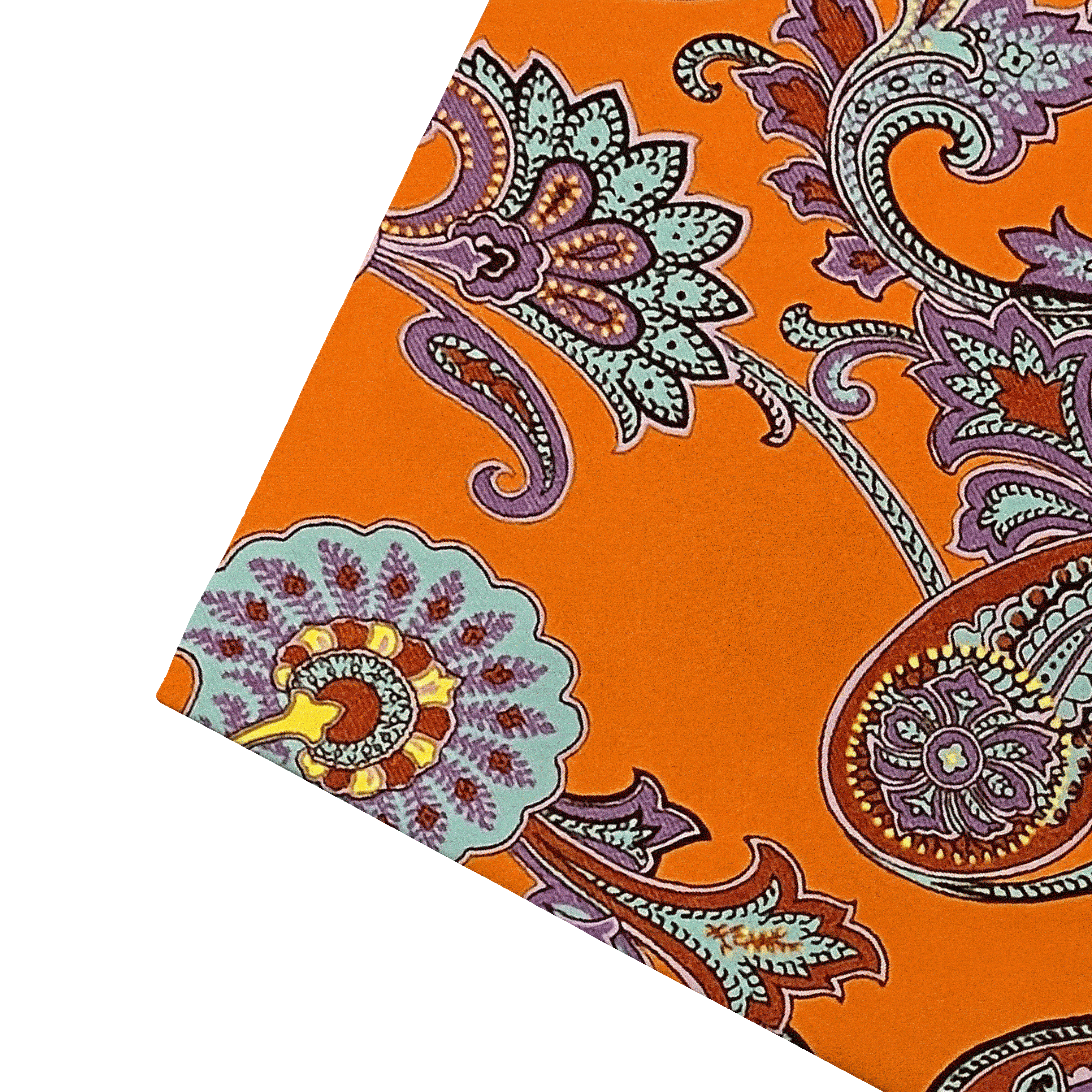 Ziertuch aus Seide, 30 x 30 cm, Stoff: großes mehrfarbiges Paisley auf organge (6842)