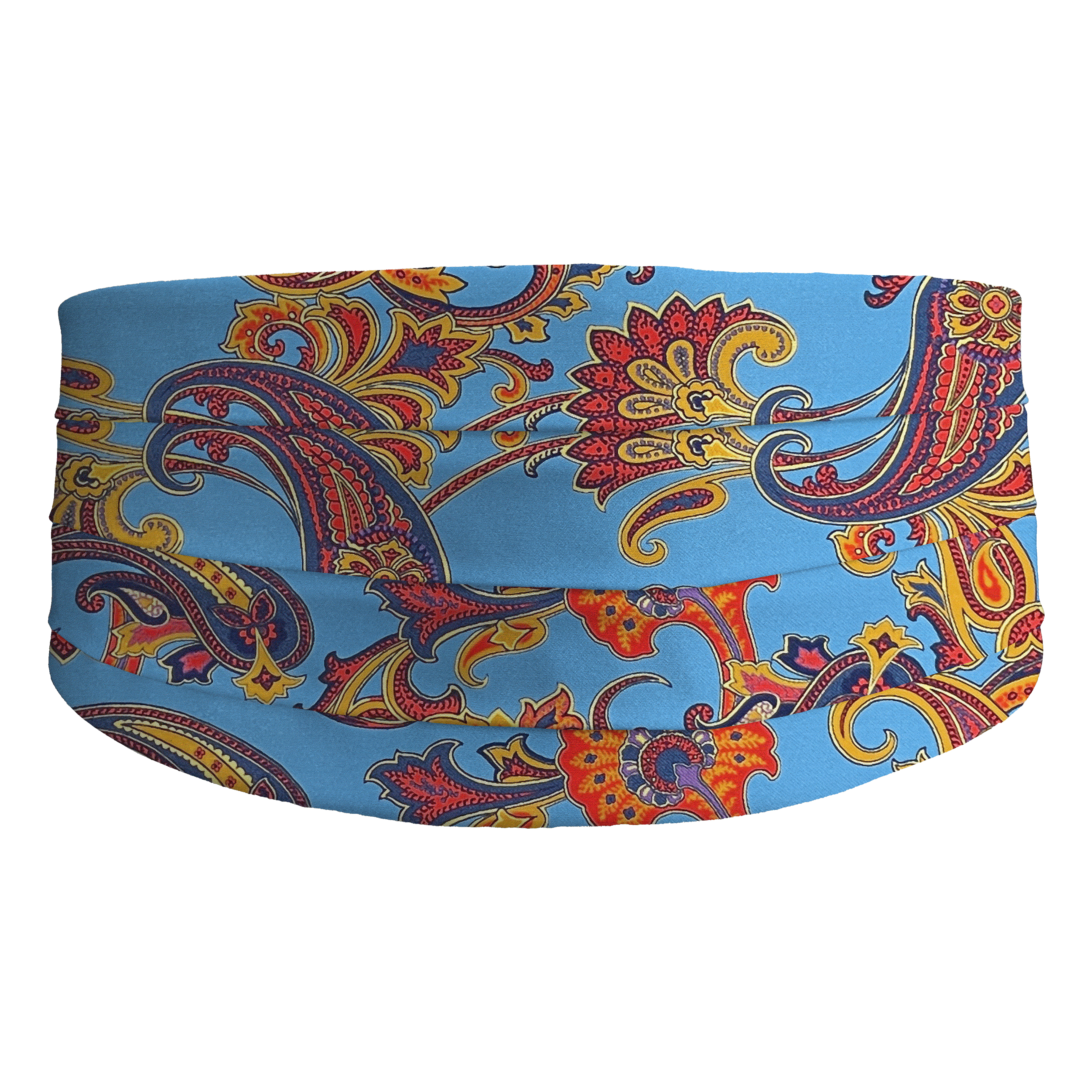 Kummerbund aus Seide, Stoff: großes mehrfarbiges Paisley auf himmelblau (6843)