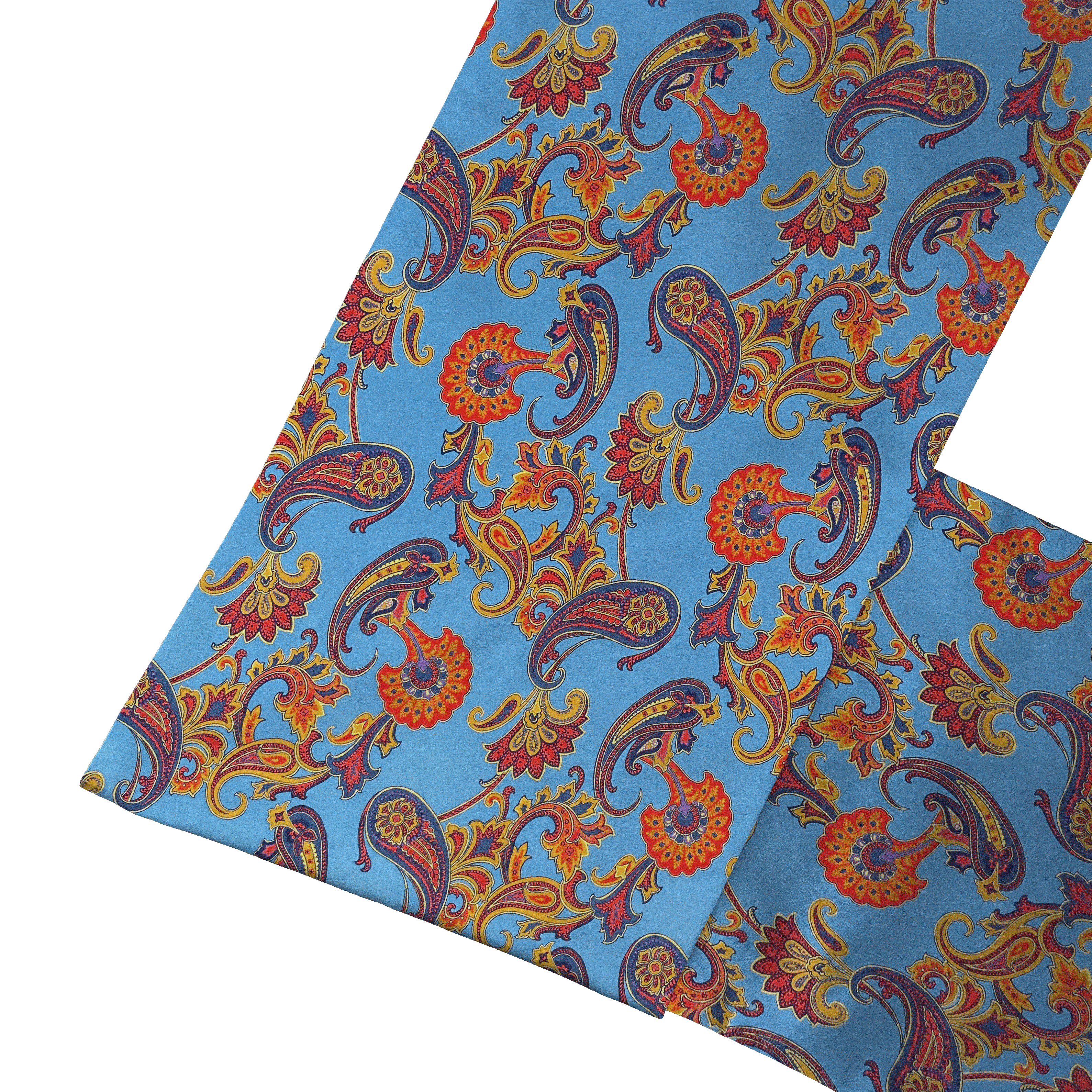 Sacco-Schal aus Seide, Stoff: großes mehrfarbiges Paisley auf himmelblau (6843)