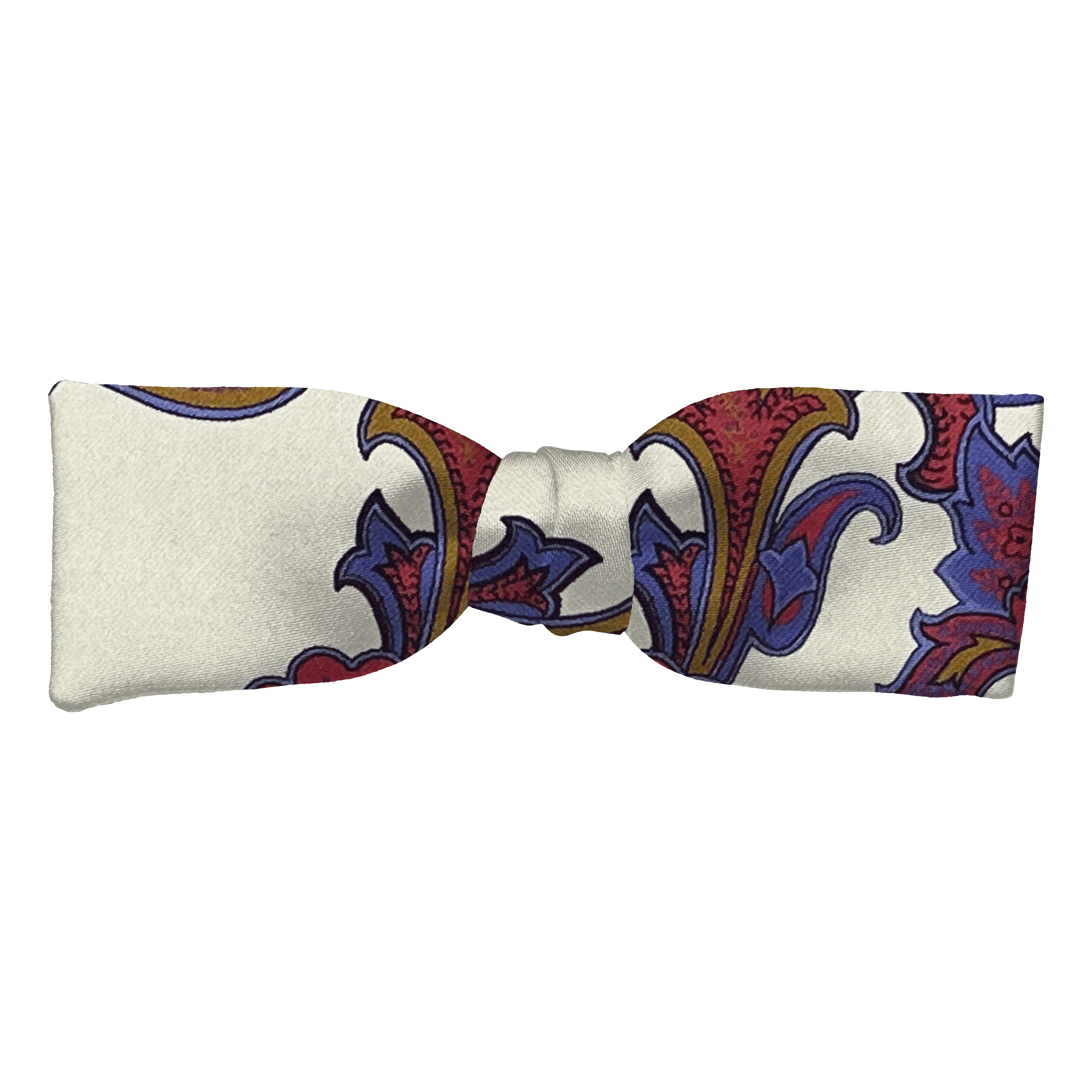 [BT-S-35-E-60-6844] Schleife aus Seide, Form: gerade, Höhe: 35, Stoff: großes mehrfarbiges Paisley auf crème (6844) (EASY: vorgebunden mit verstellbarer Größe)