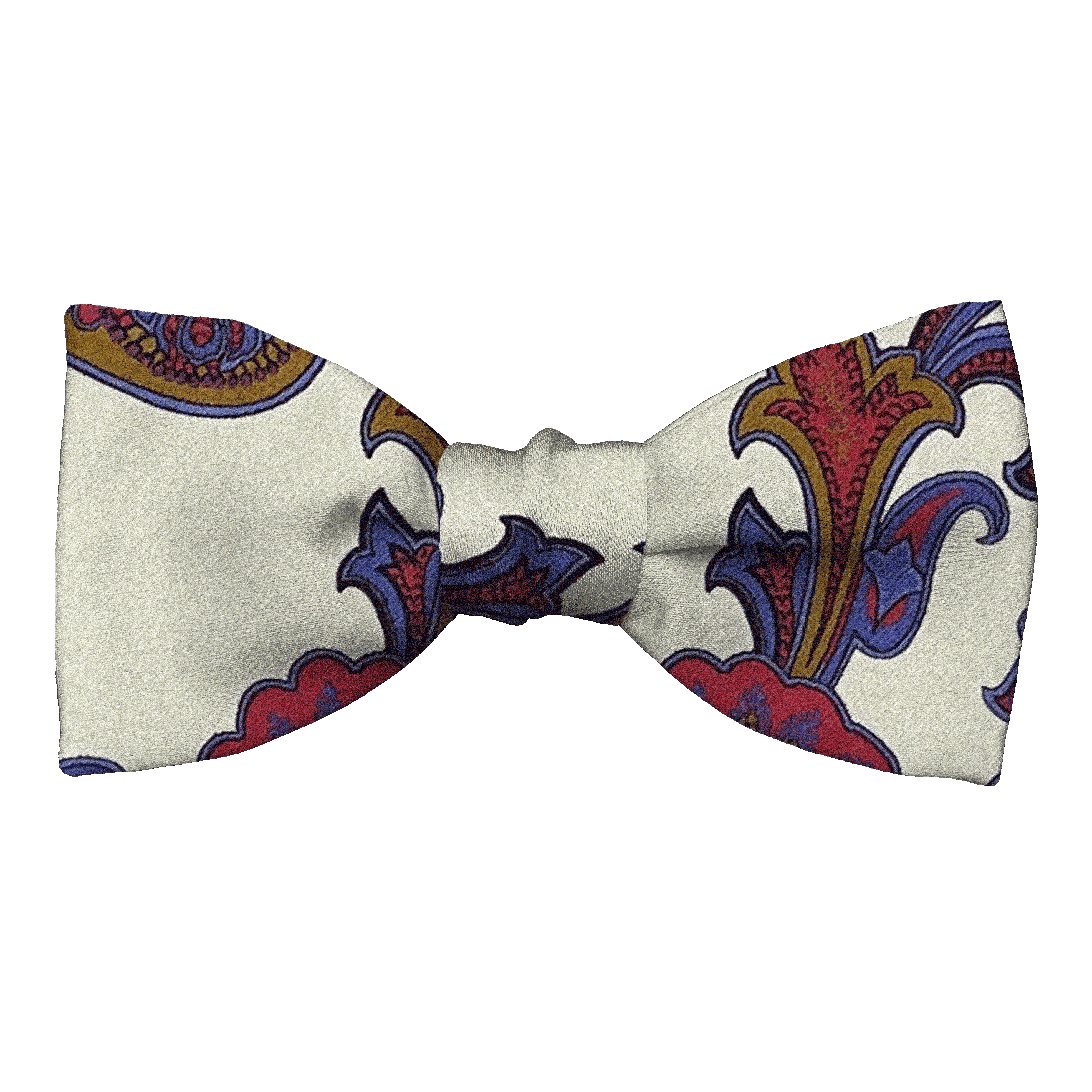 [BT-S-50-E-60-6844] Schleife aus Seide, Form: gerade, Höhe: 50, Stoff: großes mehrfarbiges Paisley auf crème (6844) (EASY: vorgebunden mit verstellbarer Größe)