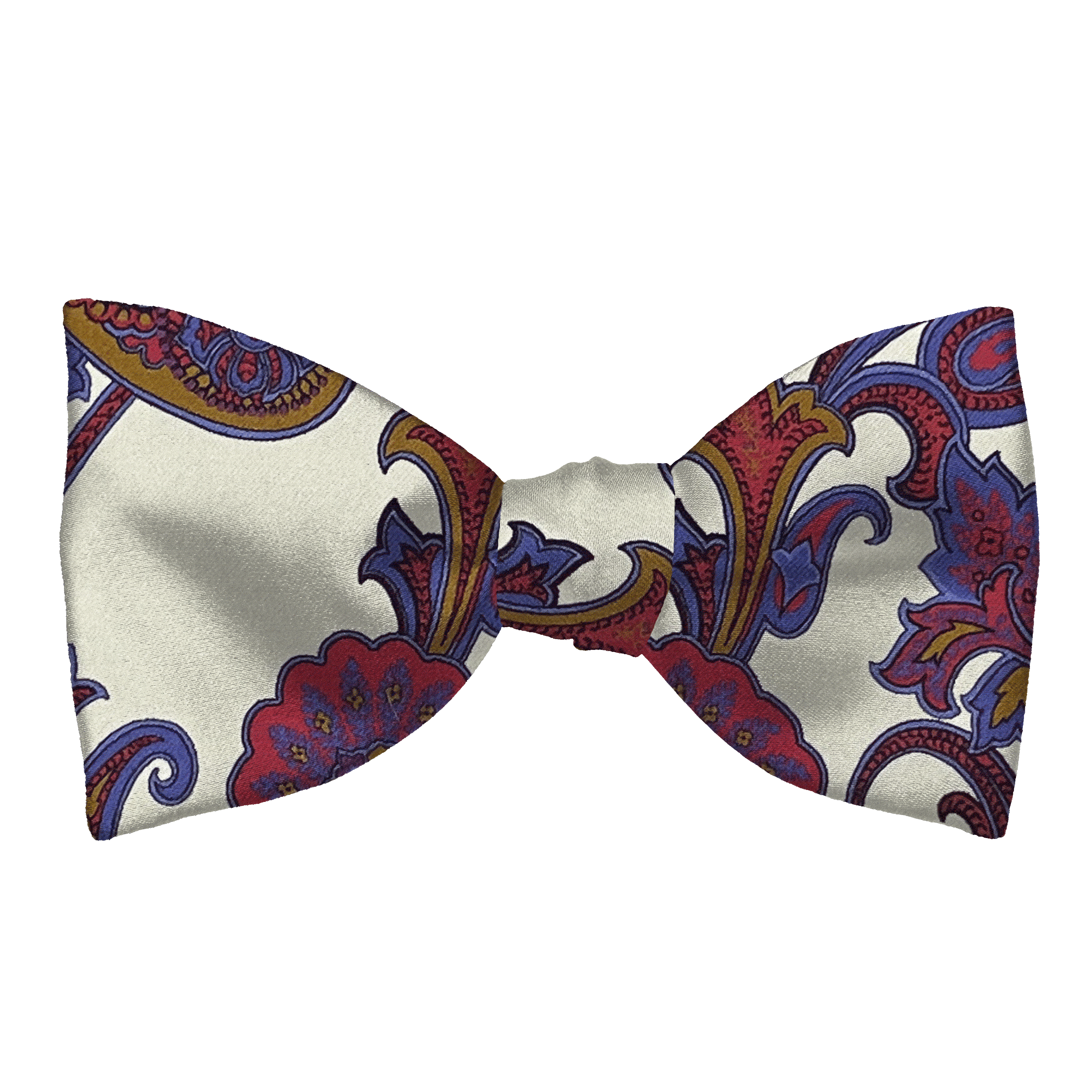 Schleife aus Seide, Form: gerade, Höhe: 65, Stoff: großes mehrfarbiges Paisley auf crème (6844)